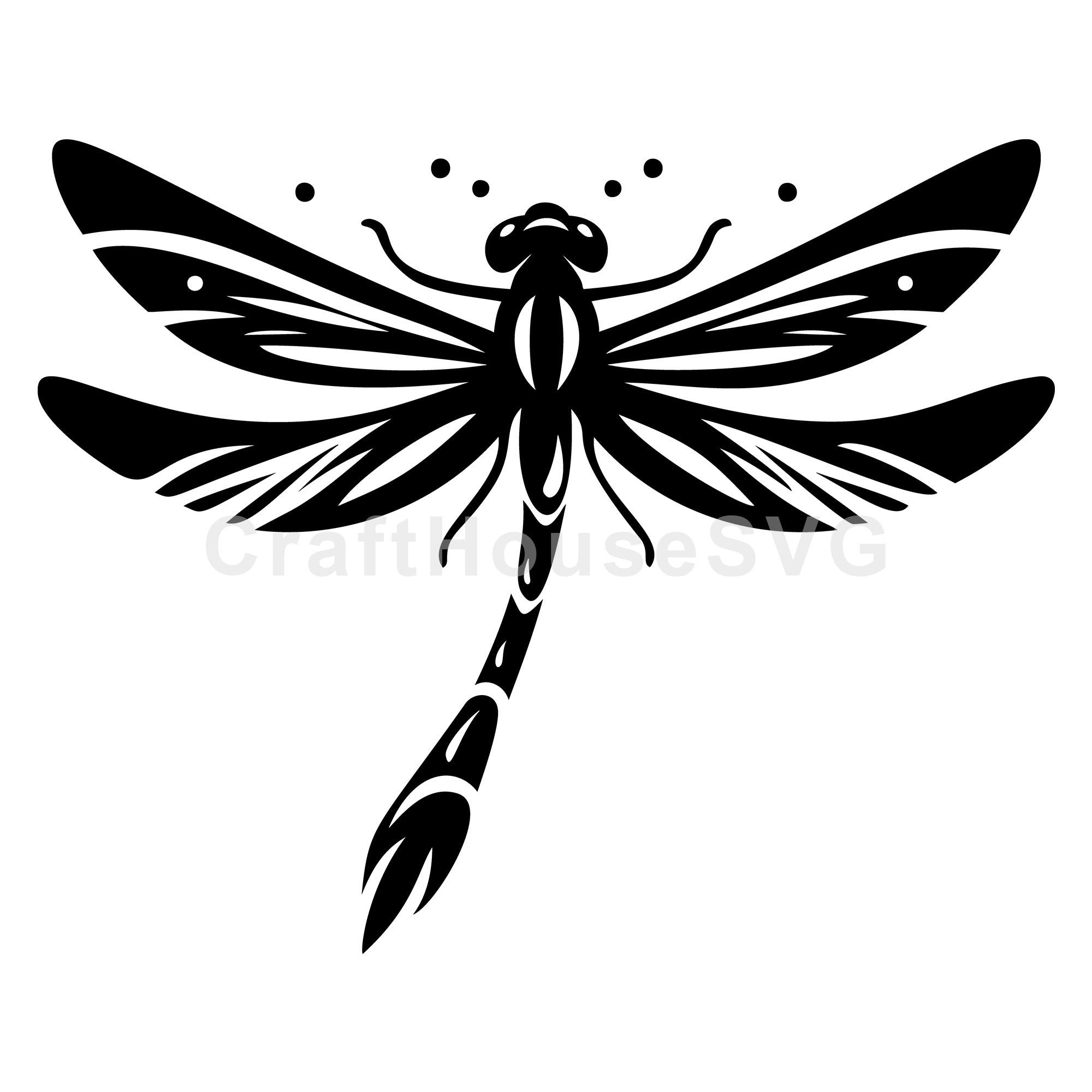 Decorative Dragonfly Silhouette with Details SVG