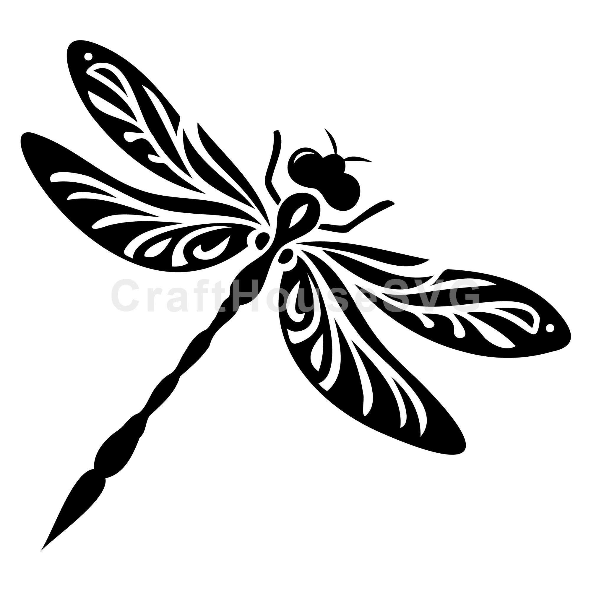 Ornate Dragonfly Silhouette in Profile SVG