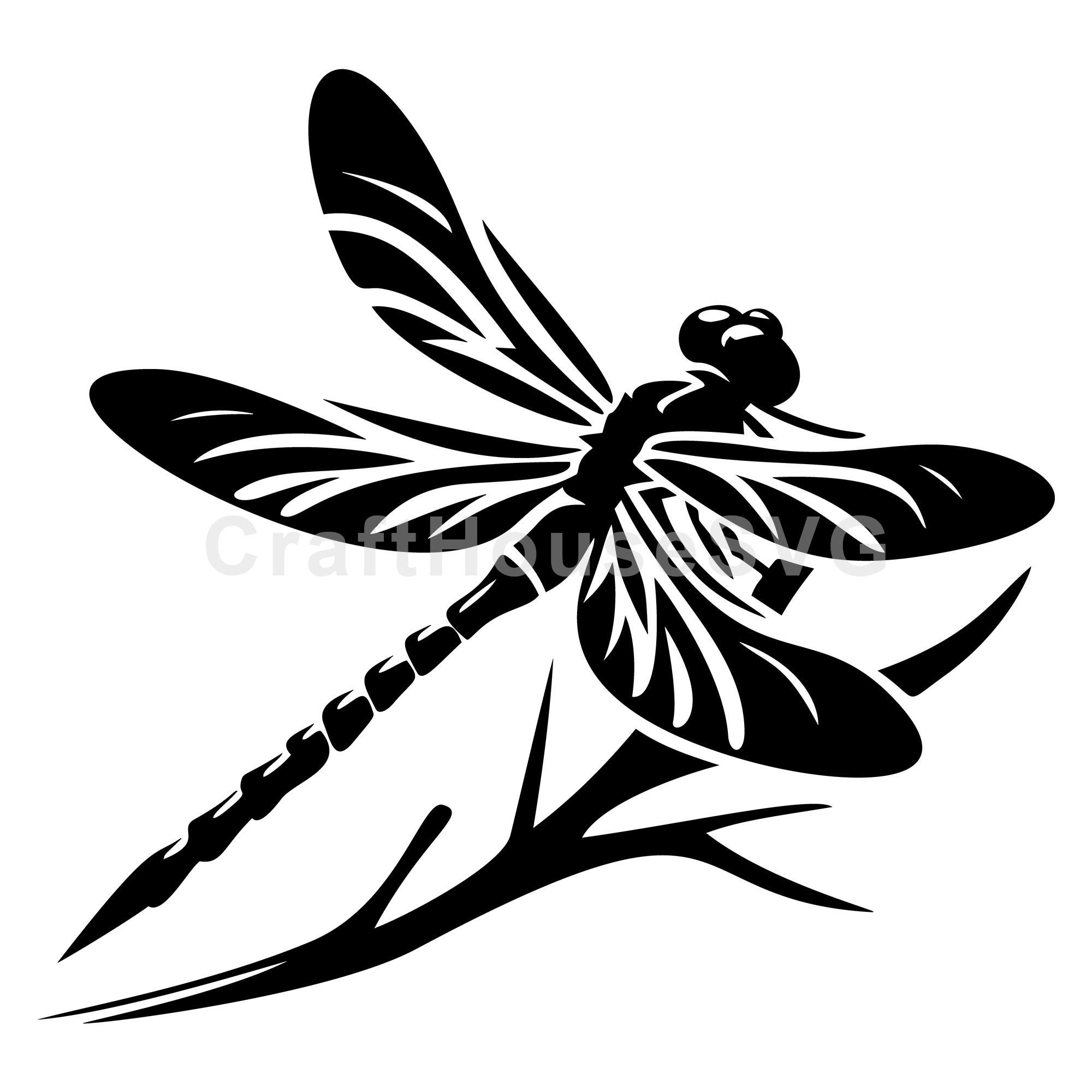 Stylized Dragonfly Silhouette on Branch SVG