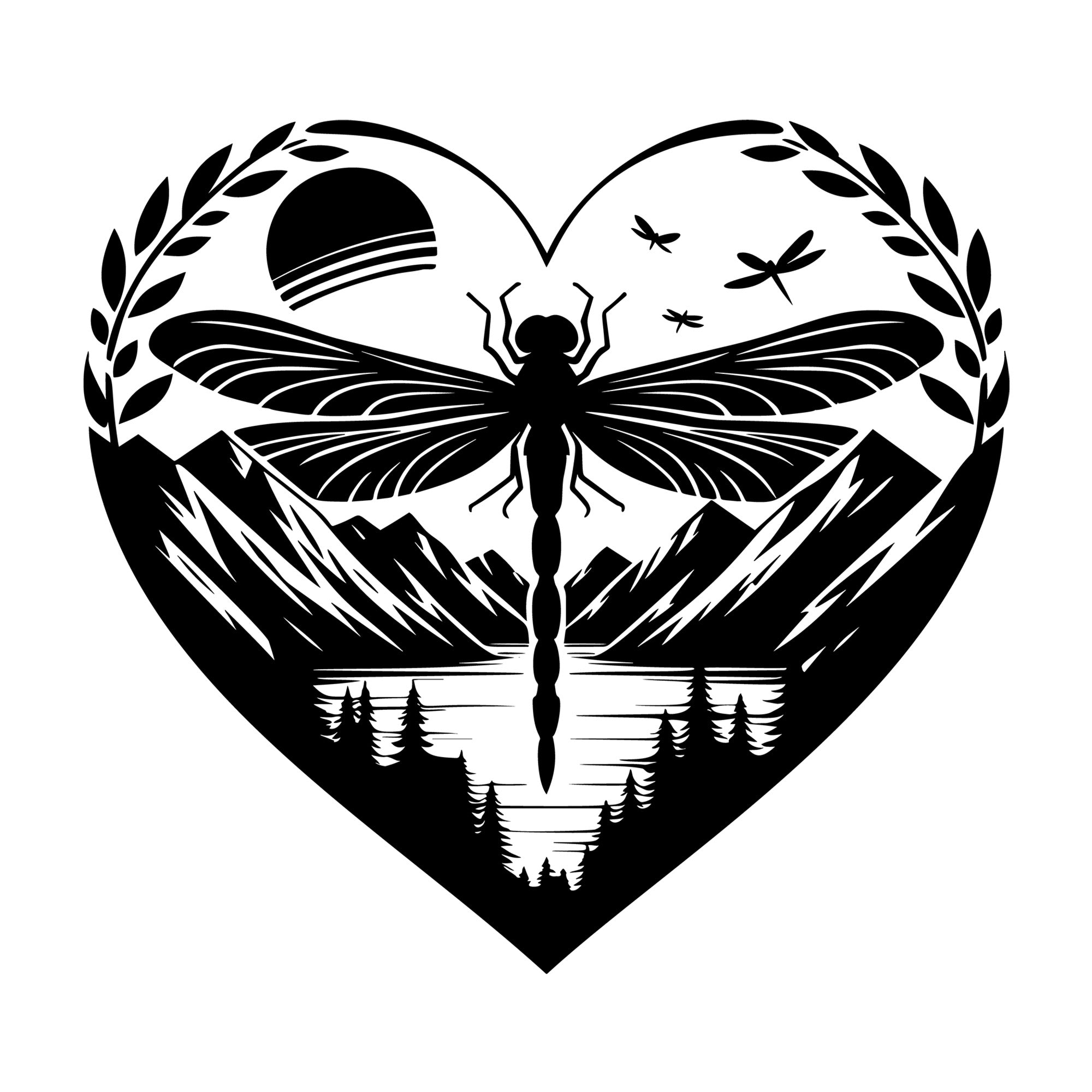 Dragonfly Silhouette 30 SVG silhouette design for Cricut, Silhouette, laser cutting, vinyl, sublimation, and craft projects.