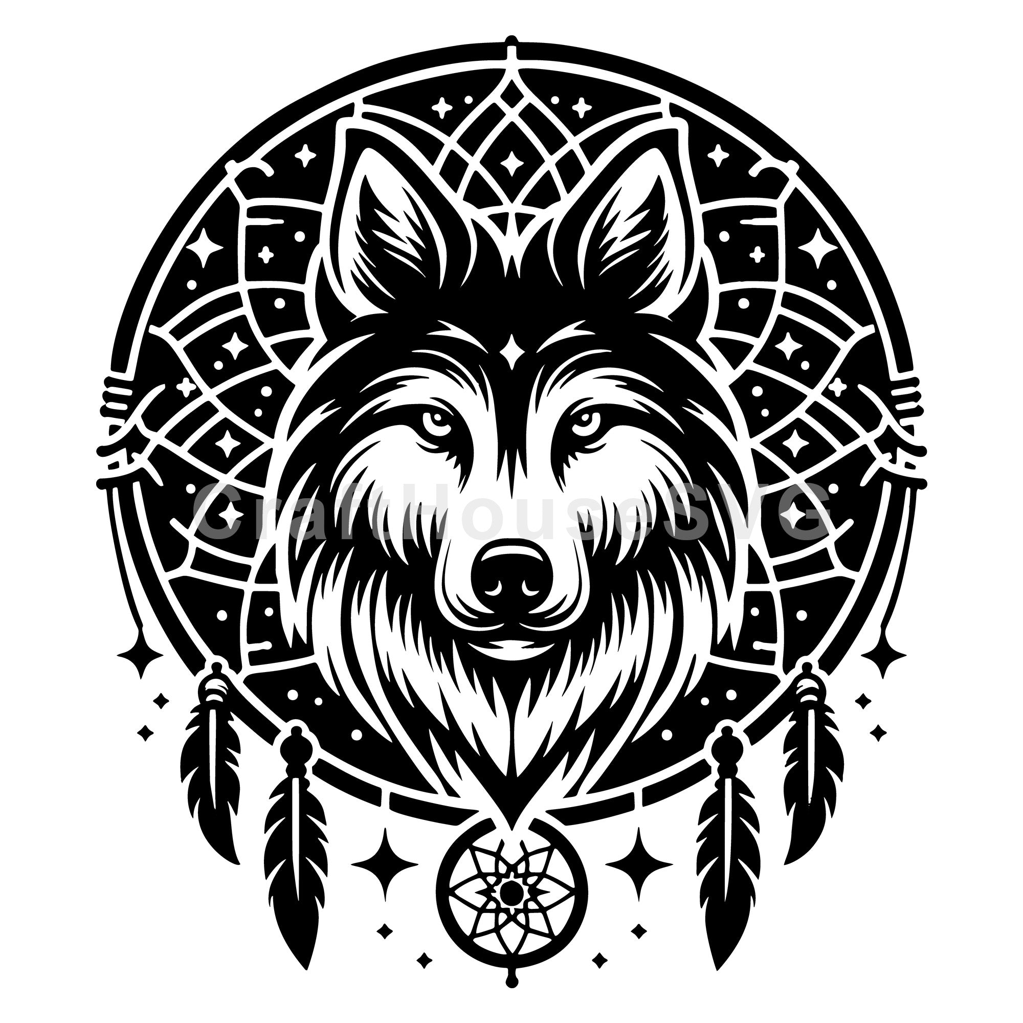 Dreamcatcher Wolf Head SVG