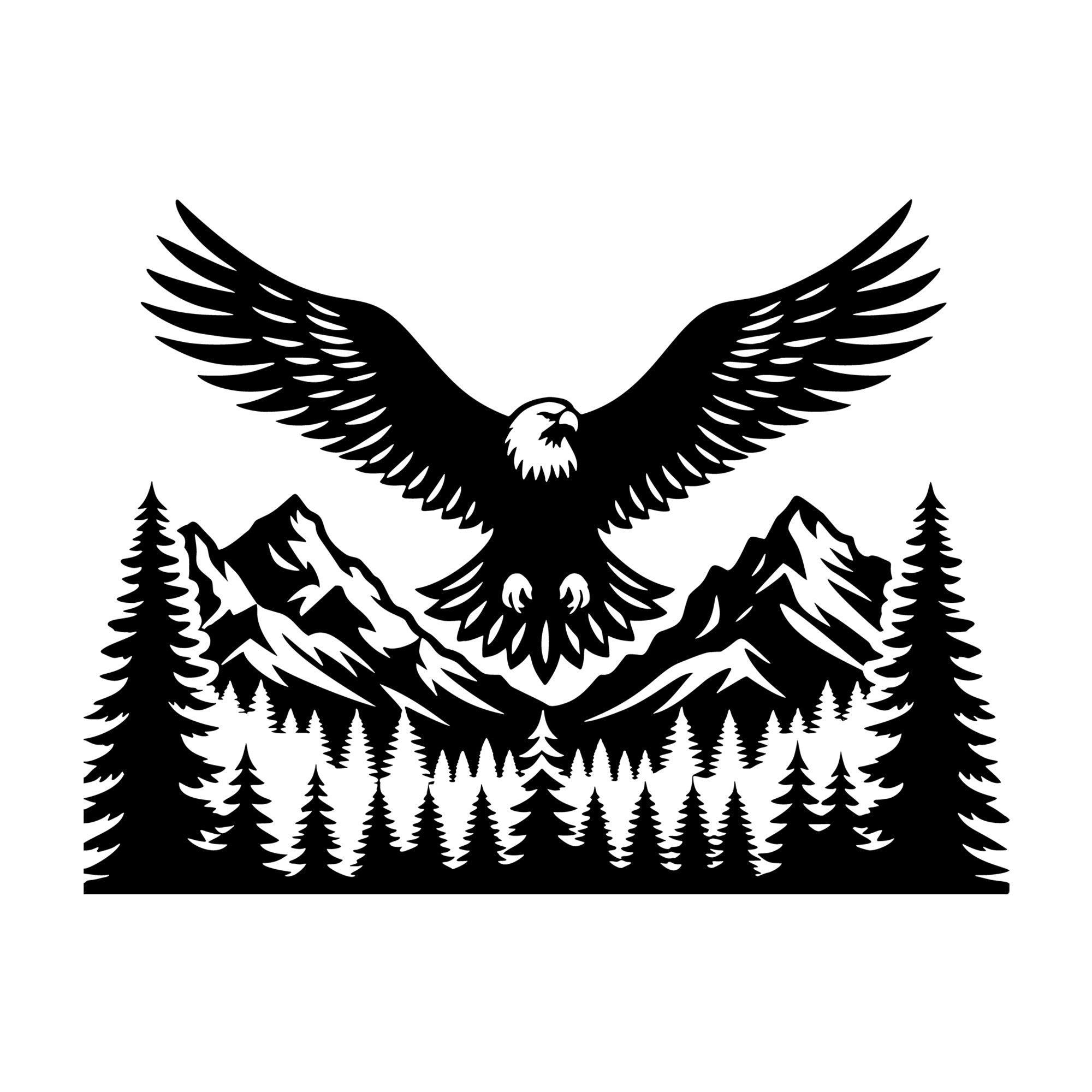 Eagle Soaring Over Mountains SVG design for Cricut, Silhouette, laser cutting, vinyl, sublimation, and craft projects.