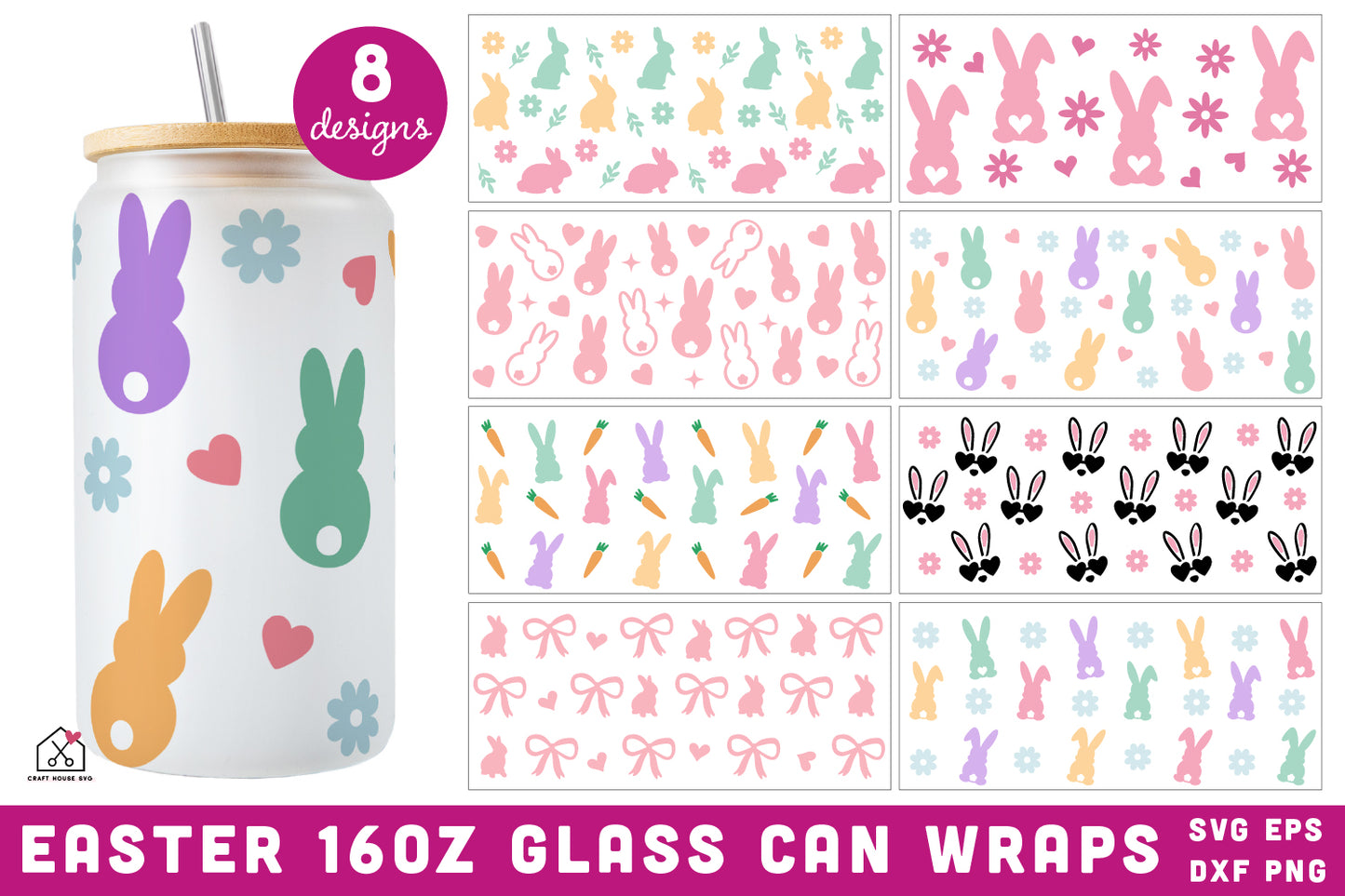 Easter 16 Oz Glass Can Wrap SVG Bundle