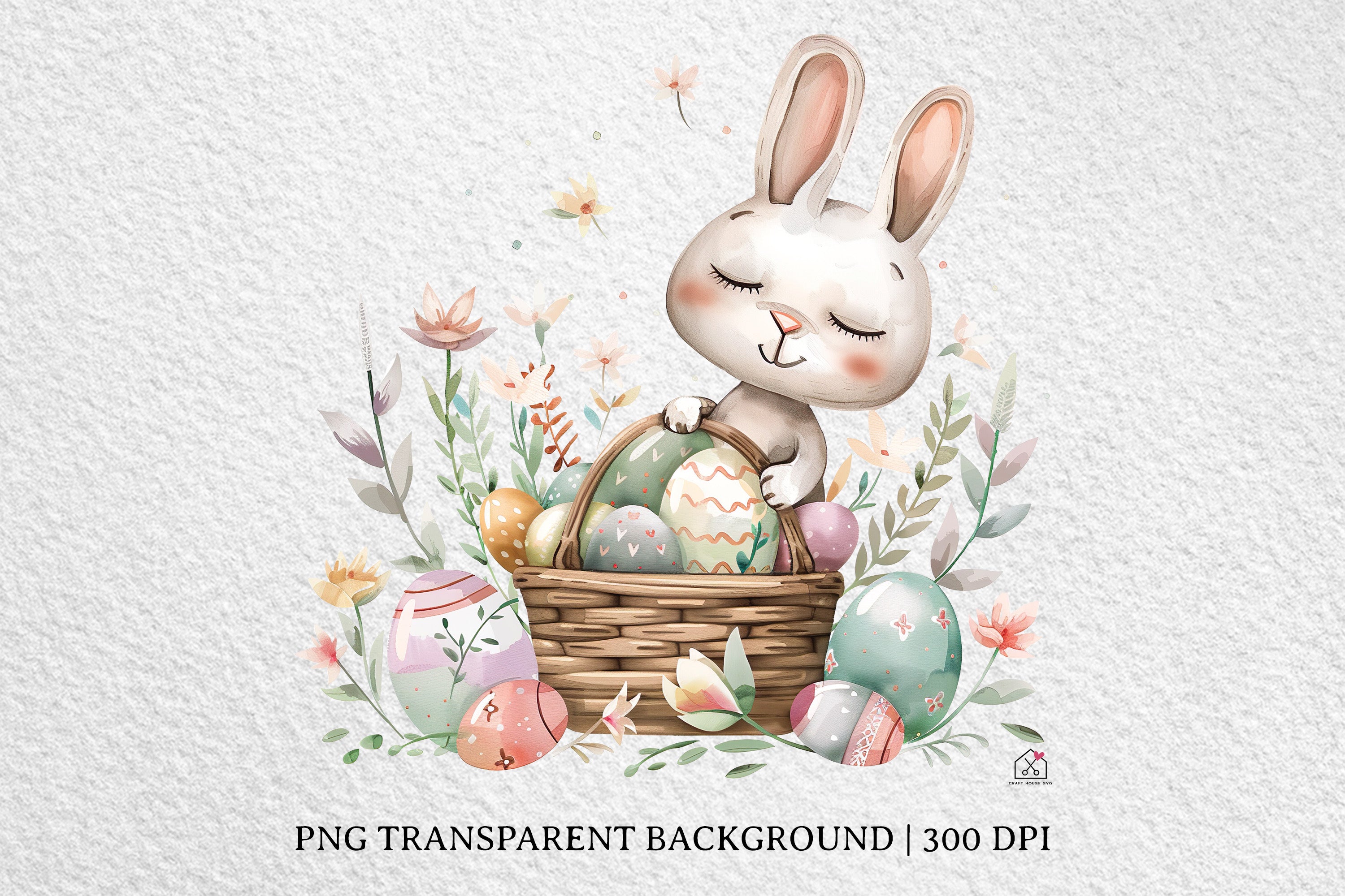 Watercolor Easter Basket Sublimation Bundle Clip Art PNG