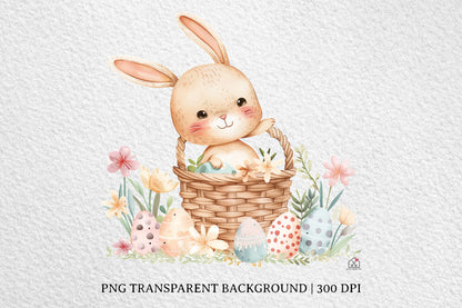 Watercolor Easter Basket Sublimation Bundle Clip Art PNG
