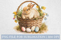 FREE Easter Bunny in Floral Egg Basket Watercolor Sublimation Design PNG - Craft House SVG