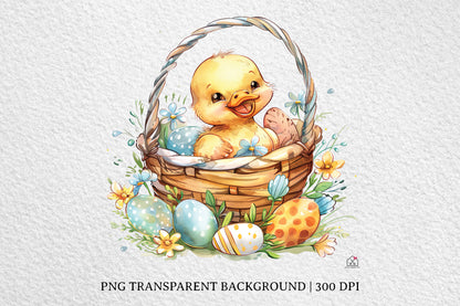 Watercolor Easter Basket Sublimation Bundle Clip Art PNG
