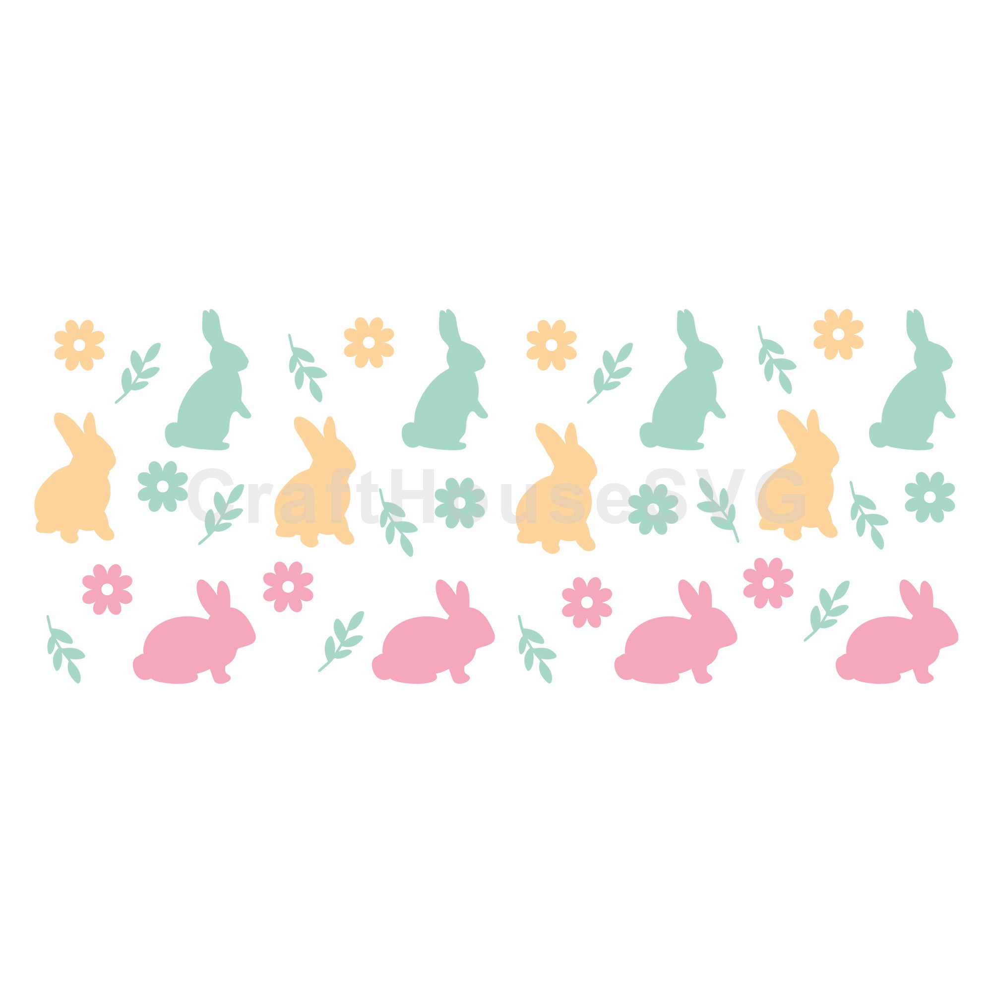 Easter Bunny and Spring Flower SVG 16 Oz Glass Can Wrap Cut File