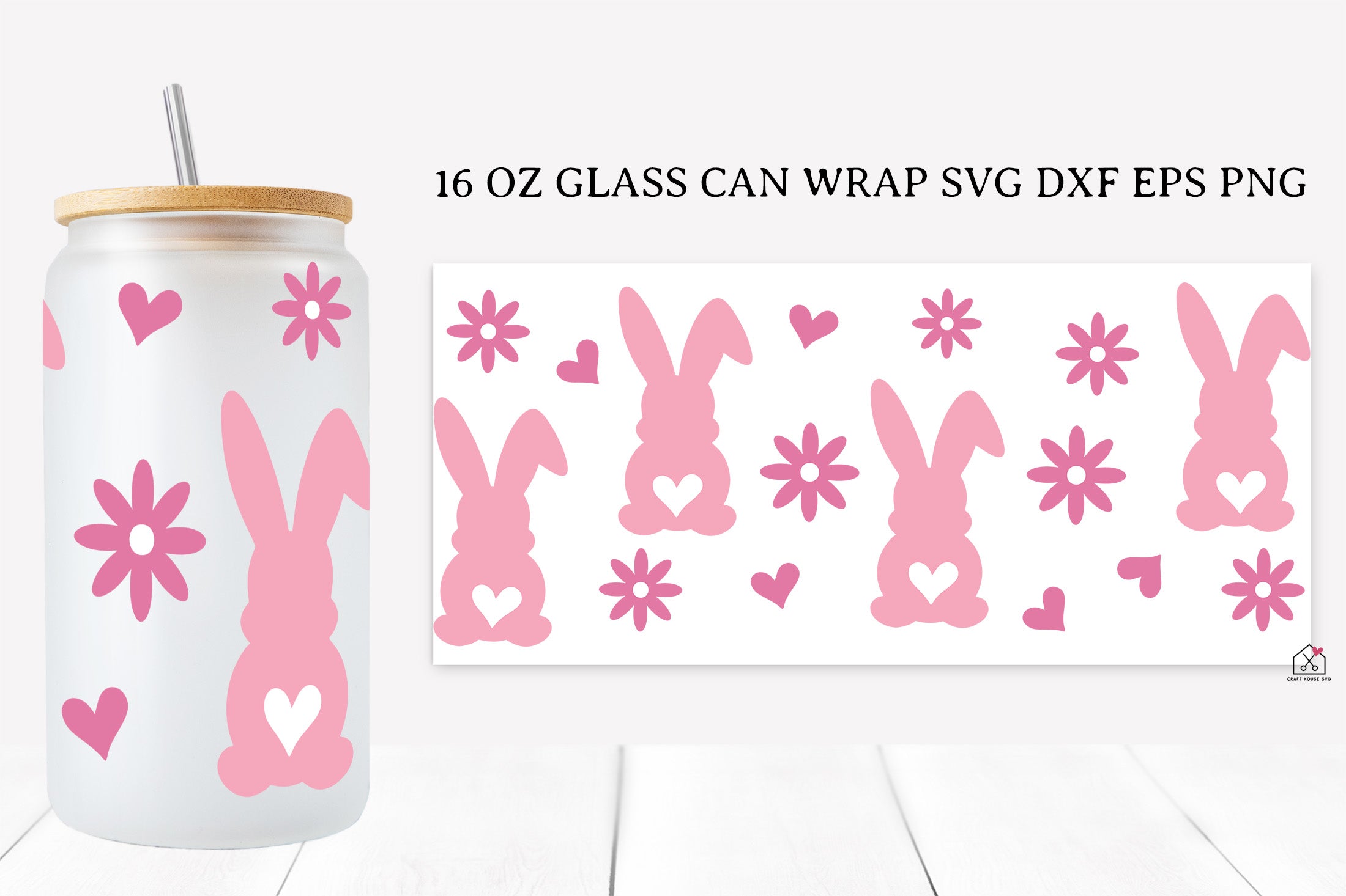 Easter 16 Oz Glass Can Wrap SVG Bundle Bunny PNG SVG Cut Files