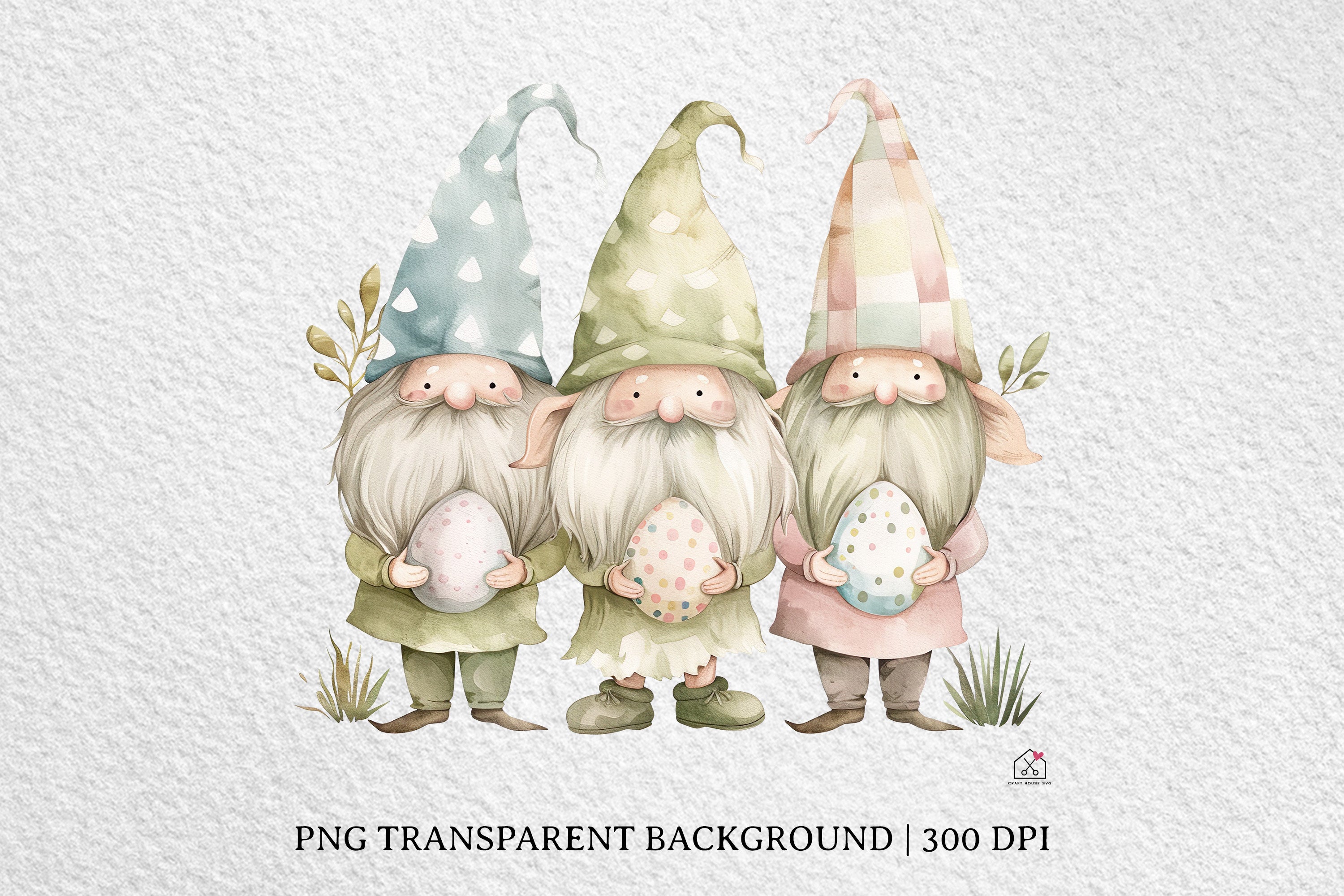 Watercolor Easter Gnome Sublimation Bundle Clip Art PNG