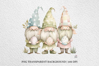Watercolor Easter Gnome Sublimation Bundle Clip Art PNG