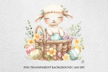 Watercolor Easter Basket Sublimation Bundle Clip Art PNG