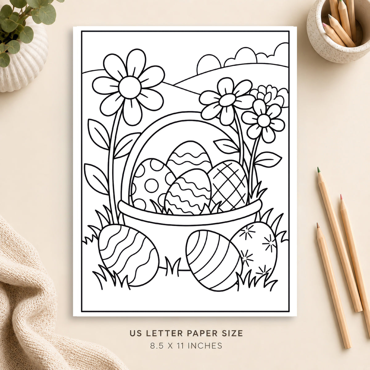Easter Eggs and Flowers Coloring Page 1