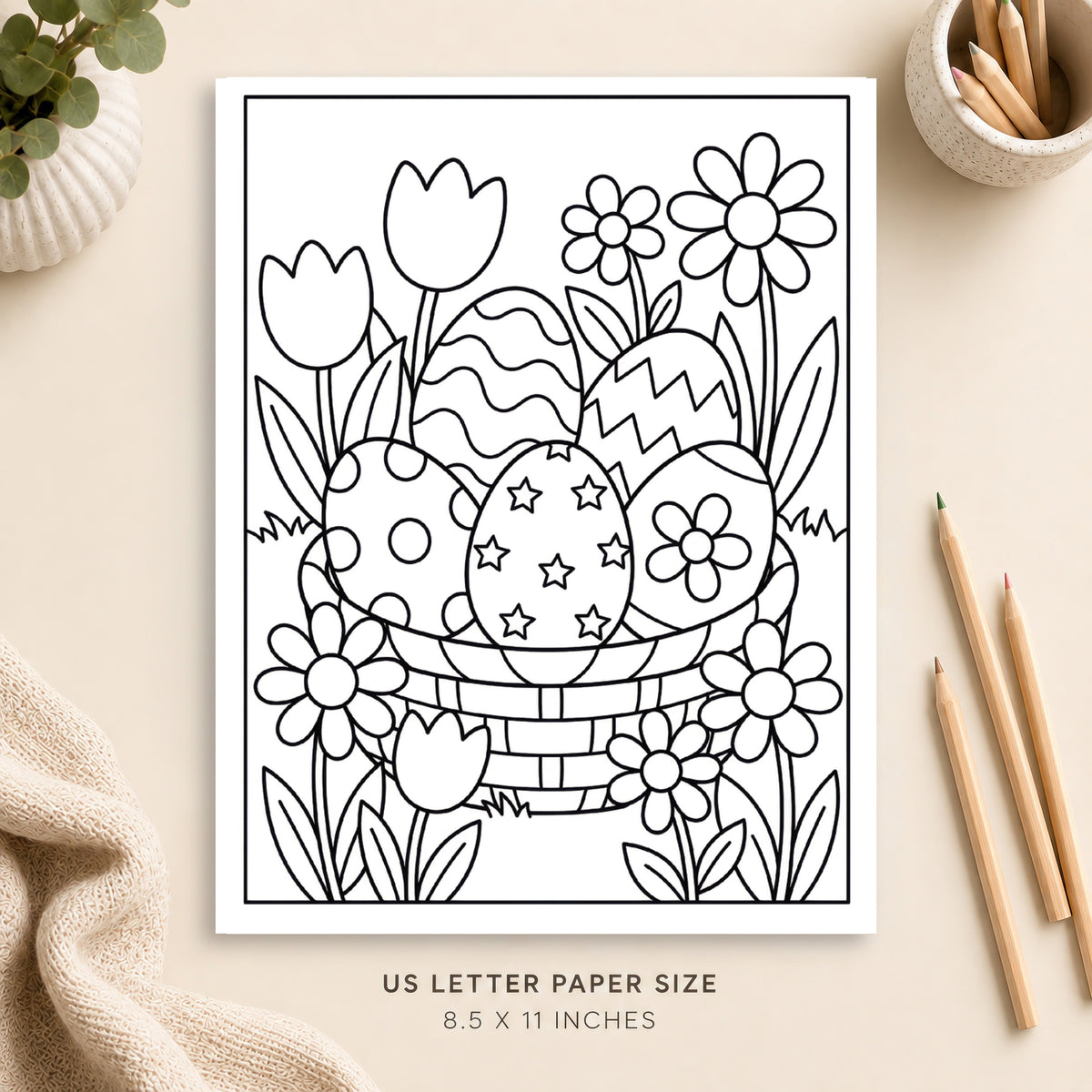 Easter Eggs and Flowers Coloring Page 3