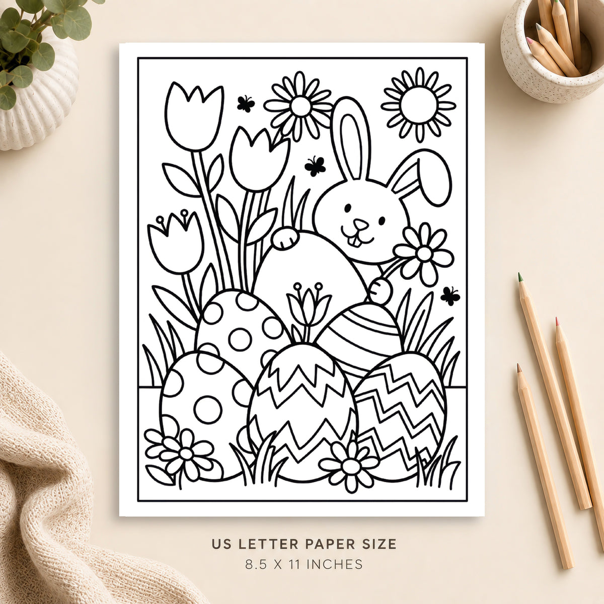Easter Eggs and Flowers Coloring Page 4