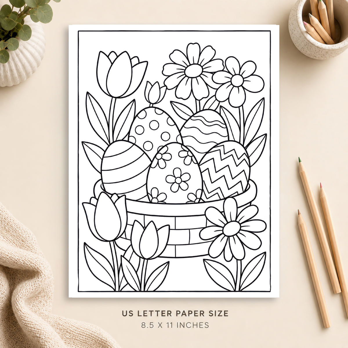 Easter Eggs and Flowers Coloring Page 6