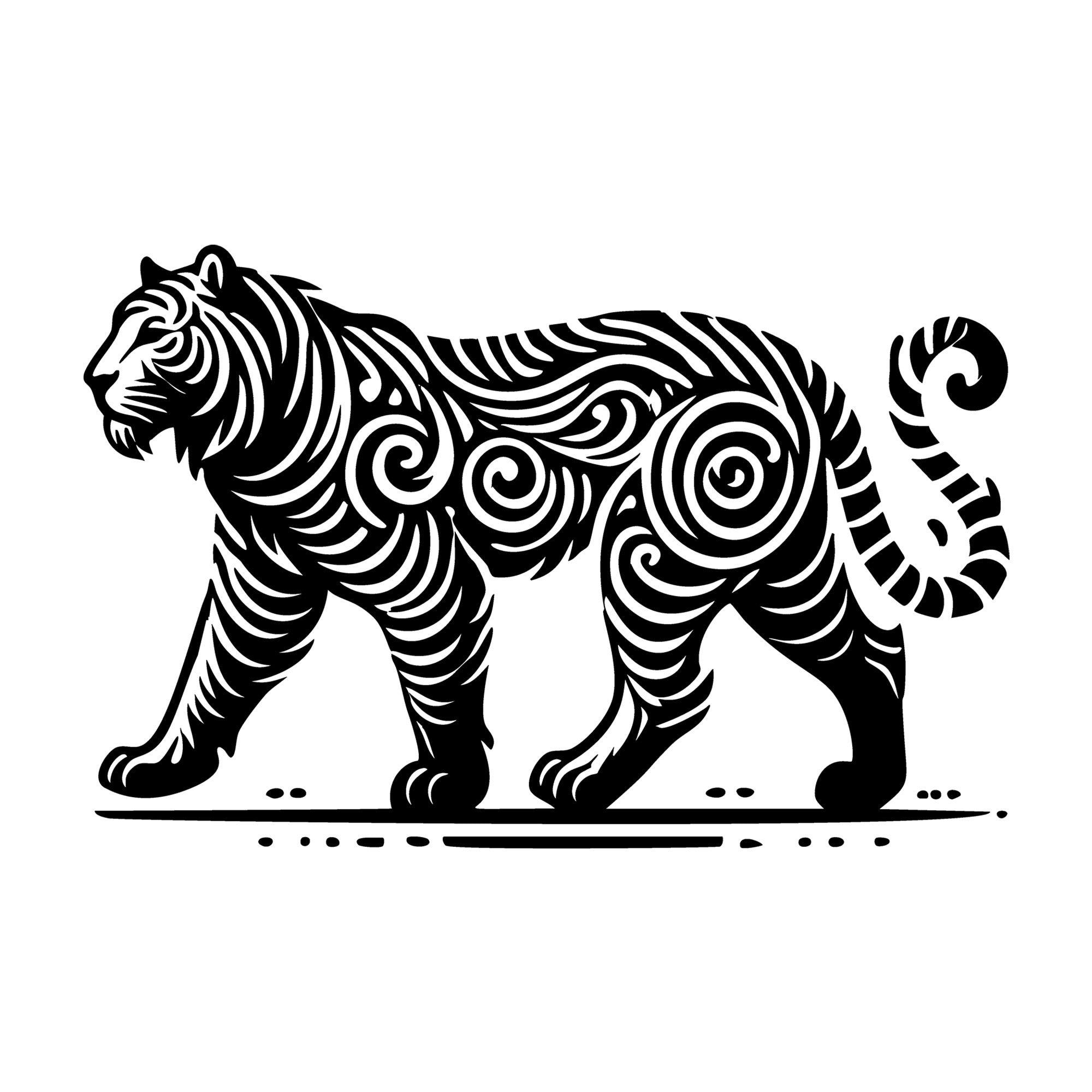 Elegant Walking Tiger Silhouette SVG design for Cricut, Silhouette, laser cutting, vinyl, sublimation, and craft projects.