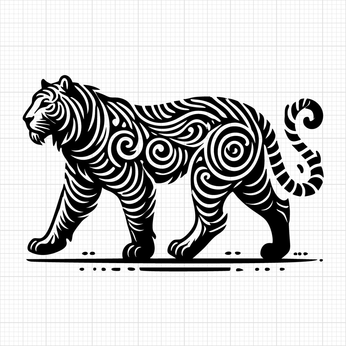 Elegant Walking Tiger Silhouette