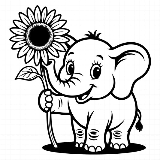 Elephant Holding Sunflower SVG