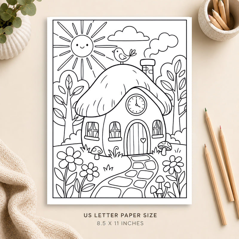 Enchanted Cottage Coloring Page 1