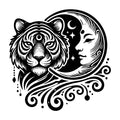 Ethereal Moon and Tiger Silhouette with Flowing Patterns SVG design for Cricut, Silhouette, laser cutting, vinyl, sublimation, and craft projects.