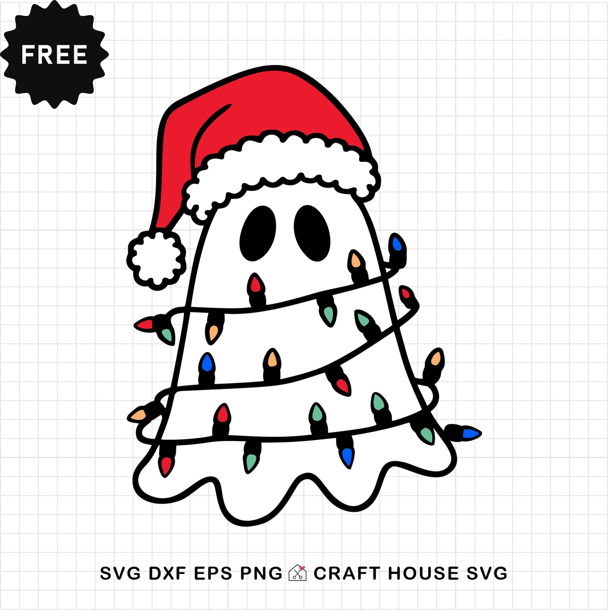 FREE Cute Christmas Ghost Wrapped in Christmas Lights SVG