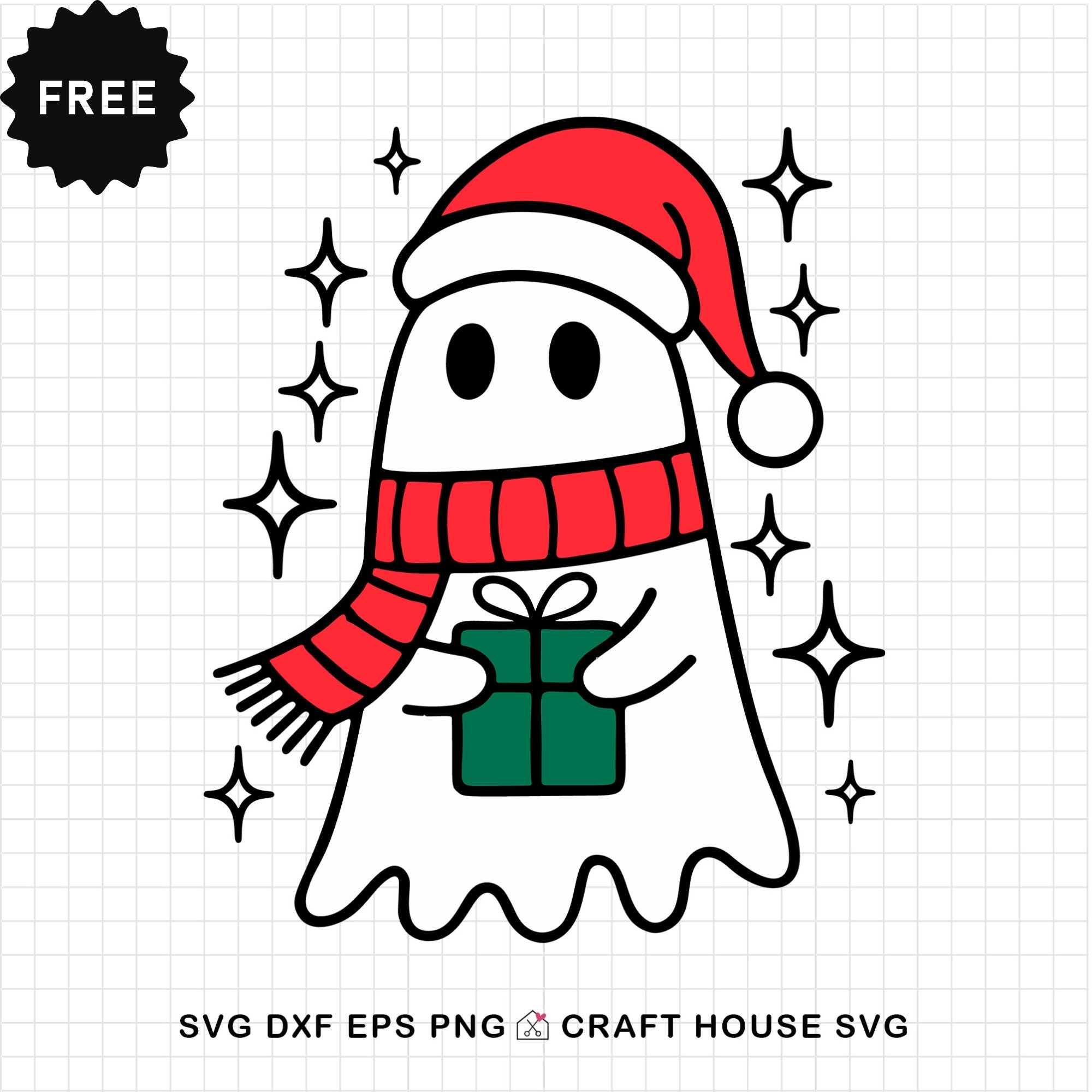 FREE Cute Ghost Holding Christmas Present SVG