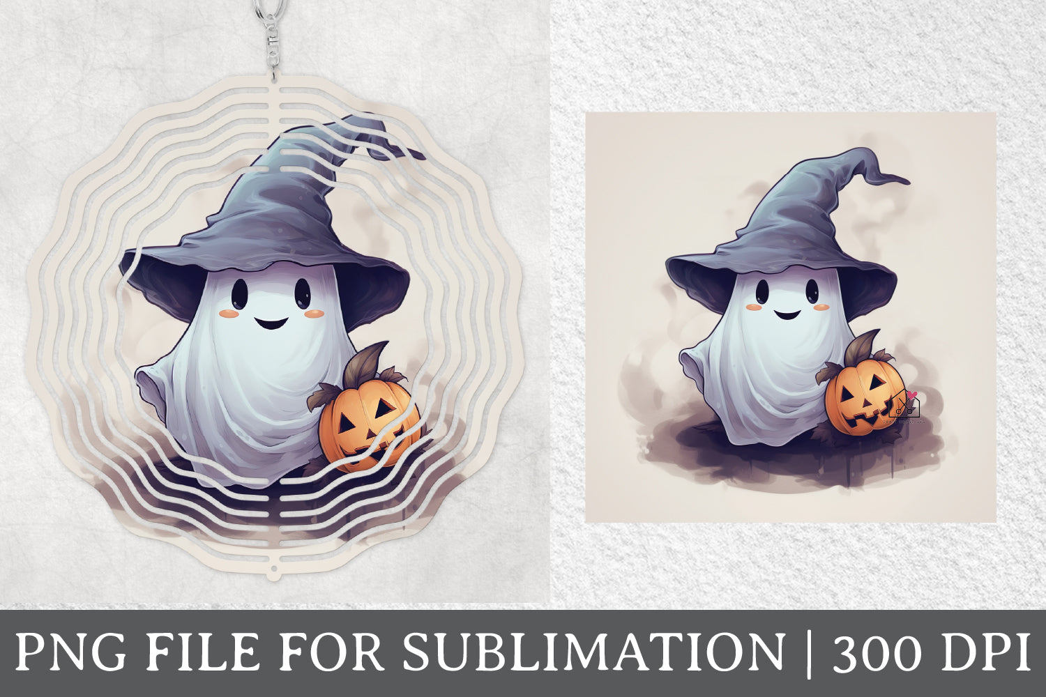 FREE Cute Ghost with Witch Hat Sublimation Halloween Wind Spinner Design PNG - Craft House SVG
