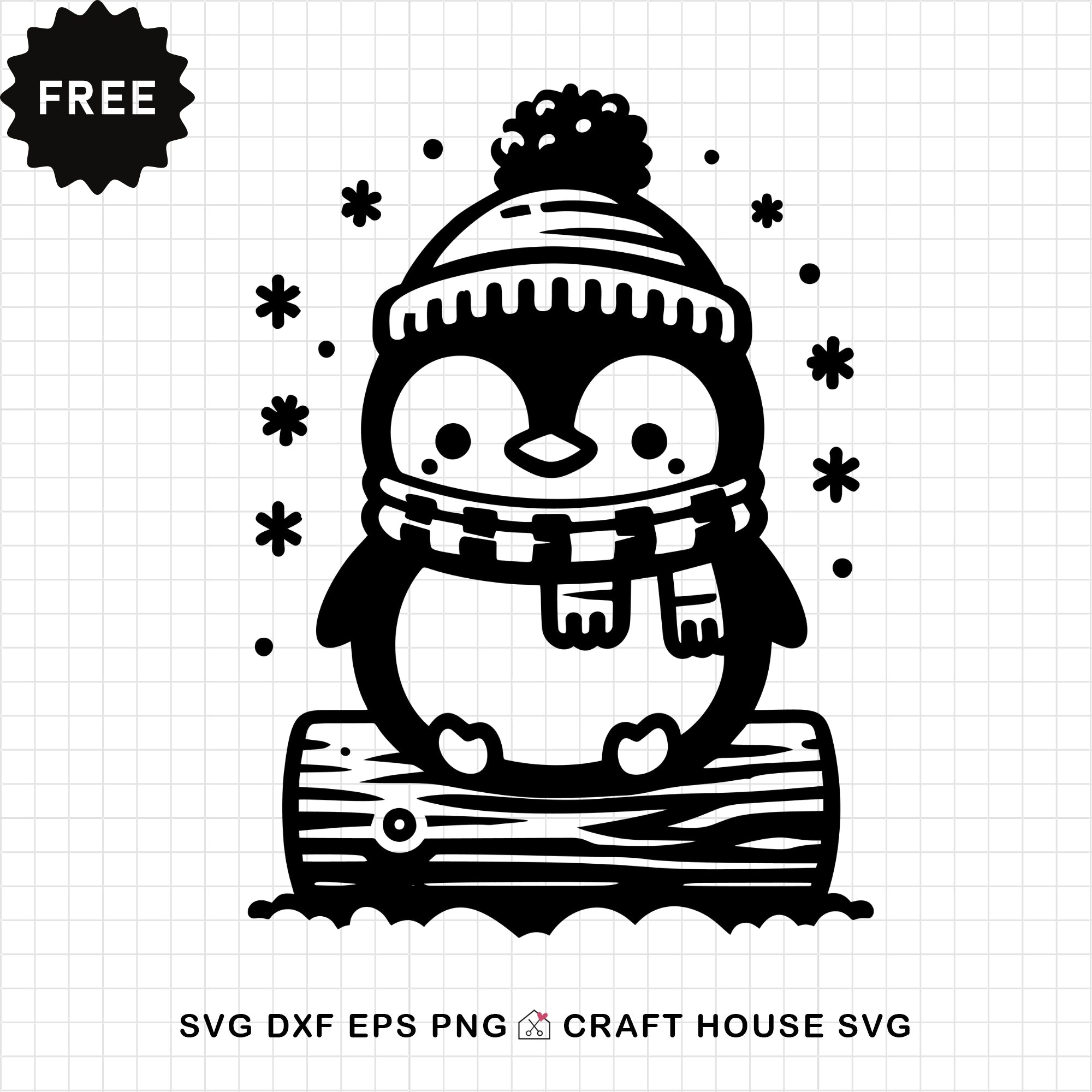 FREE Cute Penguin Sitting on Log SVG