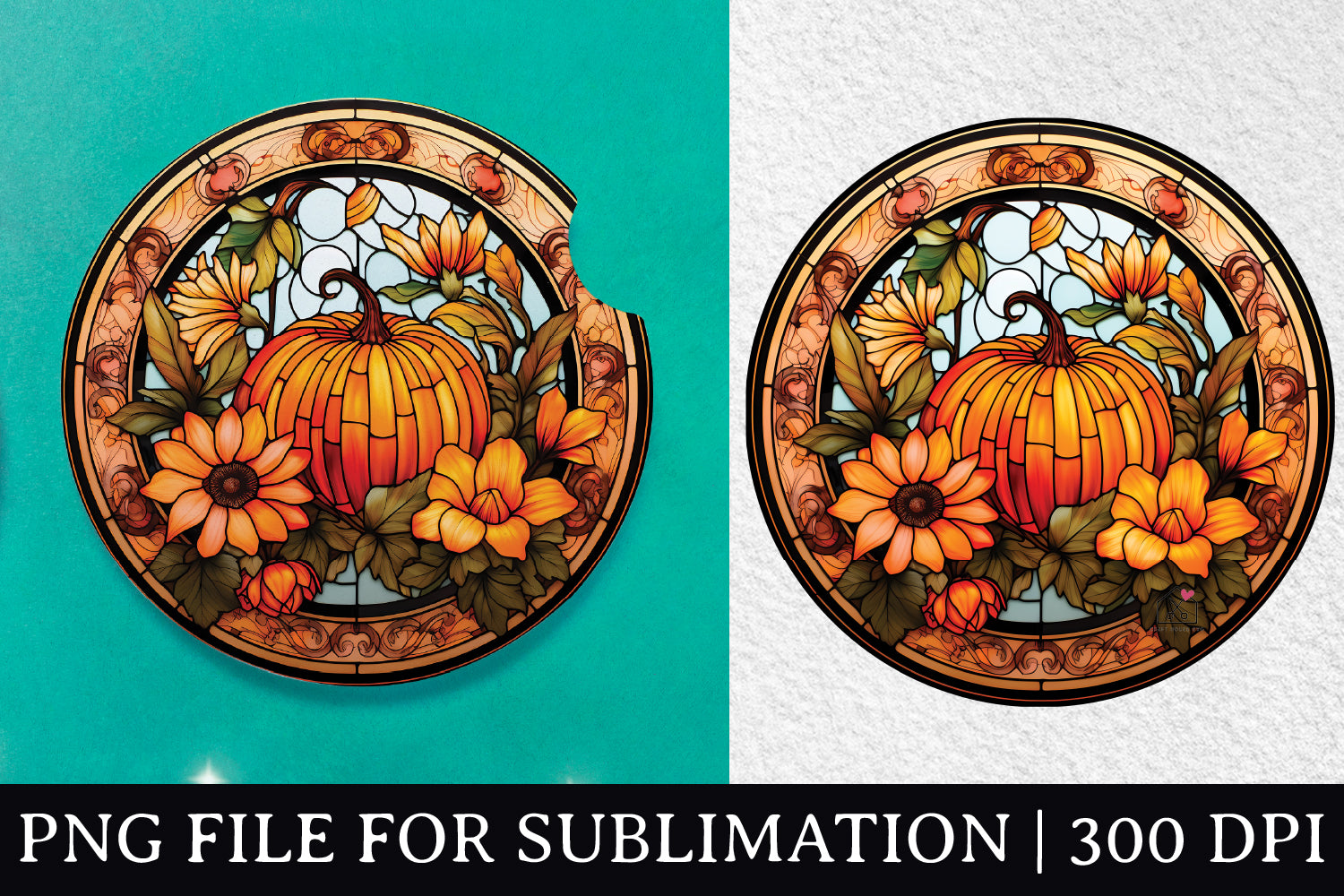 FREE Fall Autumn Stained Glass Sublimation Design Pumpkin PNG