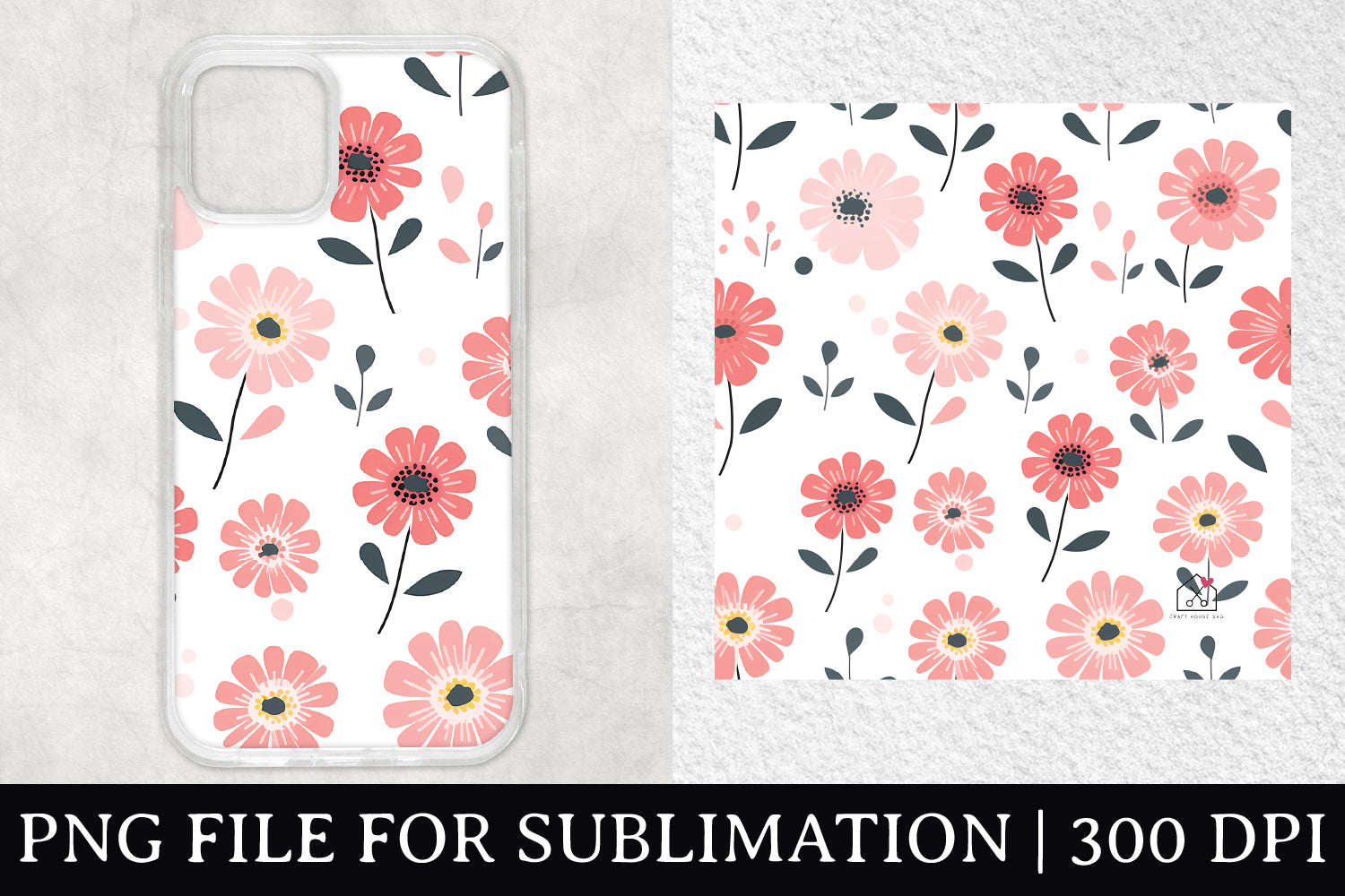 FREE Flowers Pattern Sublimation Phone Case Design PNG - Craft House SVG