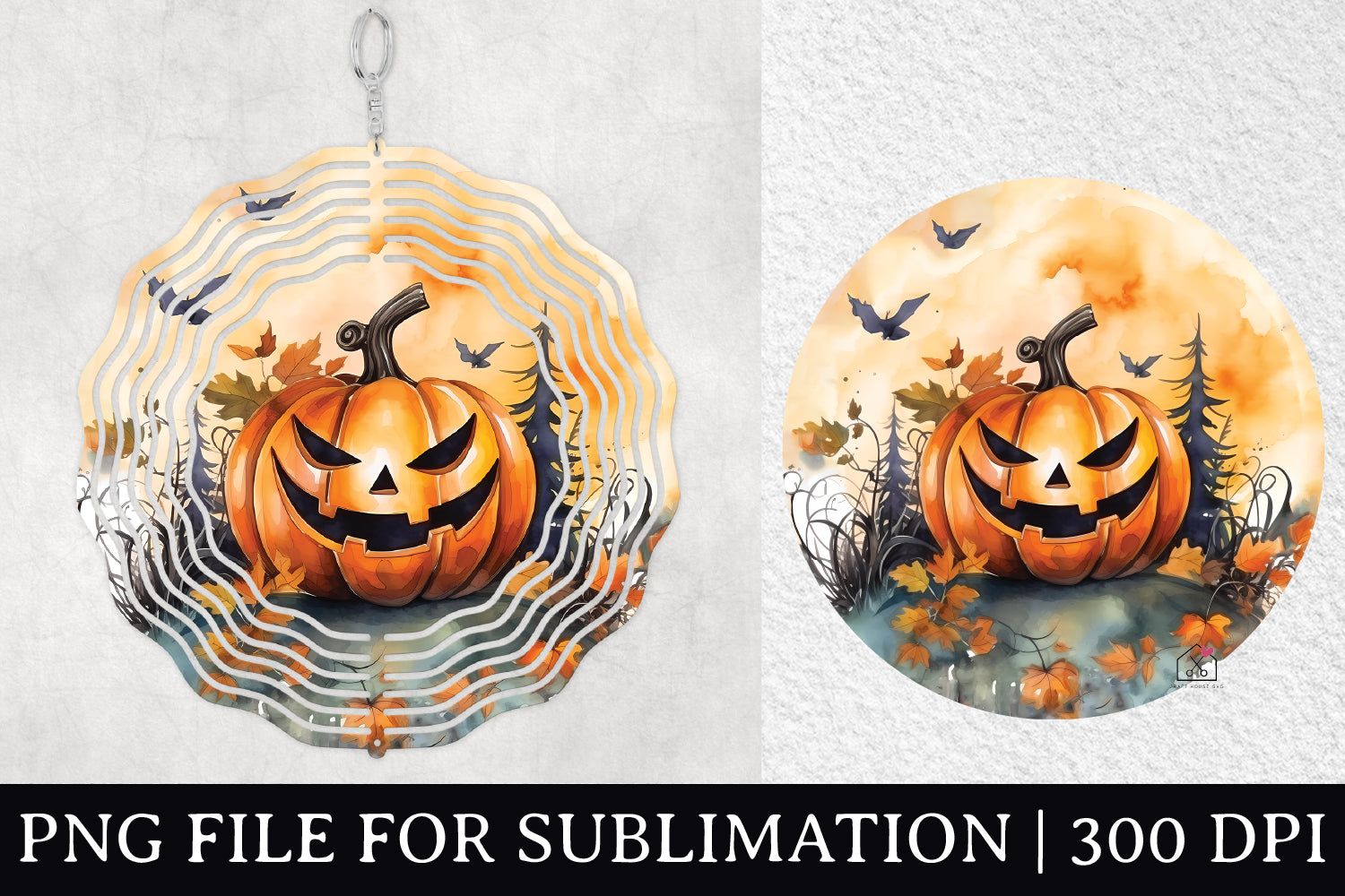 FREE Halloween Watercolor Sublimation Wind Spinner Design PNG