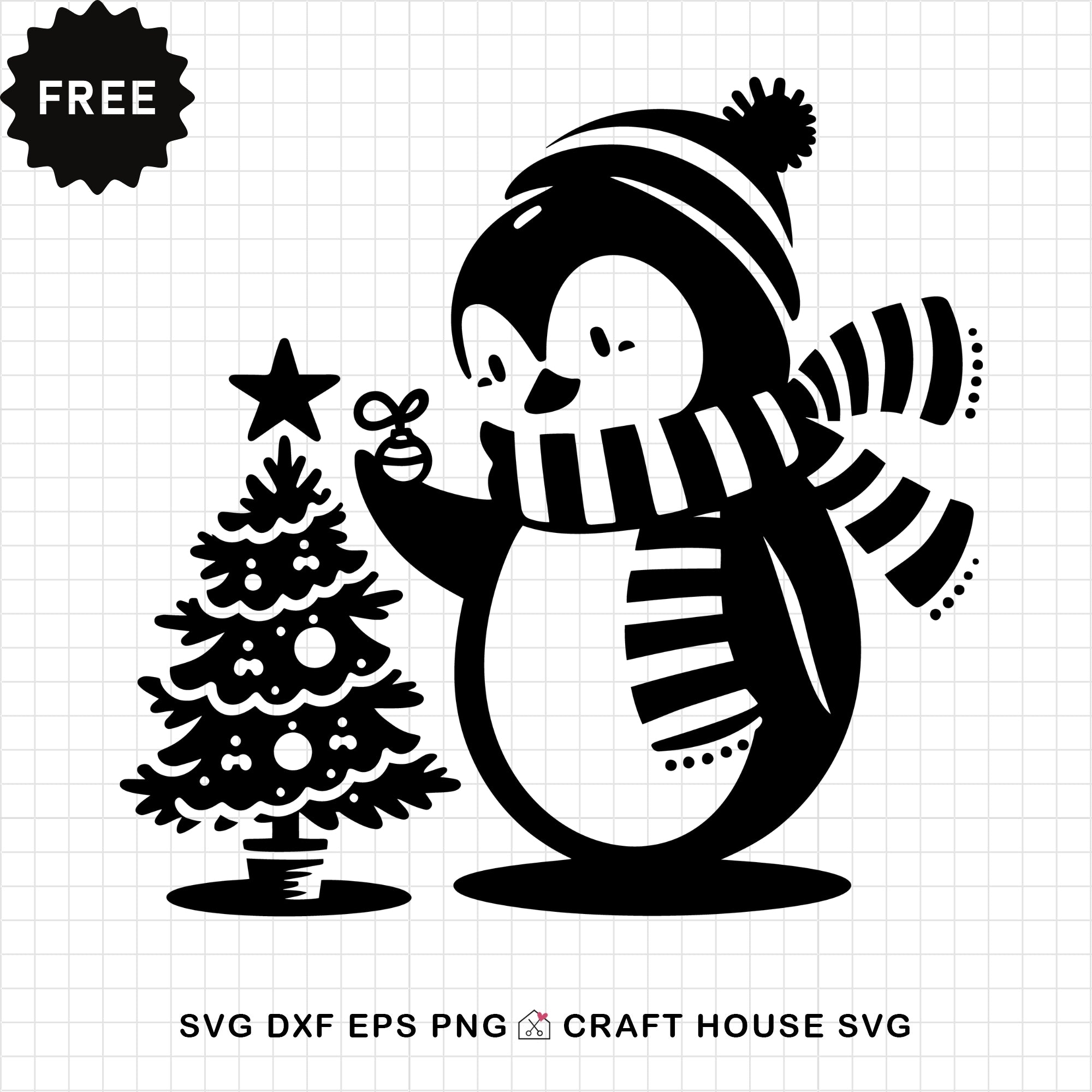 FREE Penguin Decorating a Christmas Tree SVG