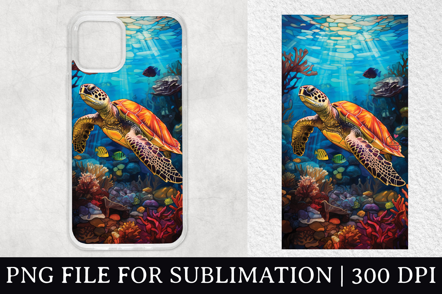 FREE Sea Turtle Stained Glass Sublimation Phone Case Design PNG
