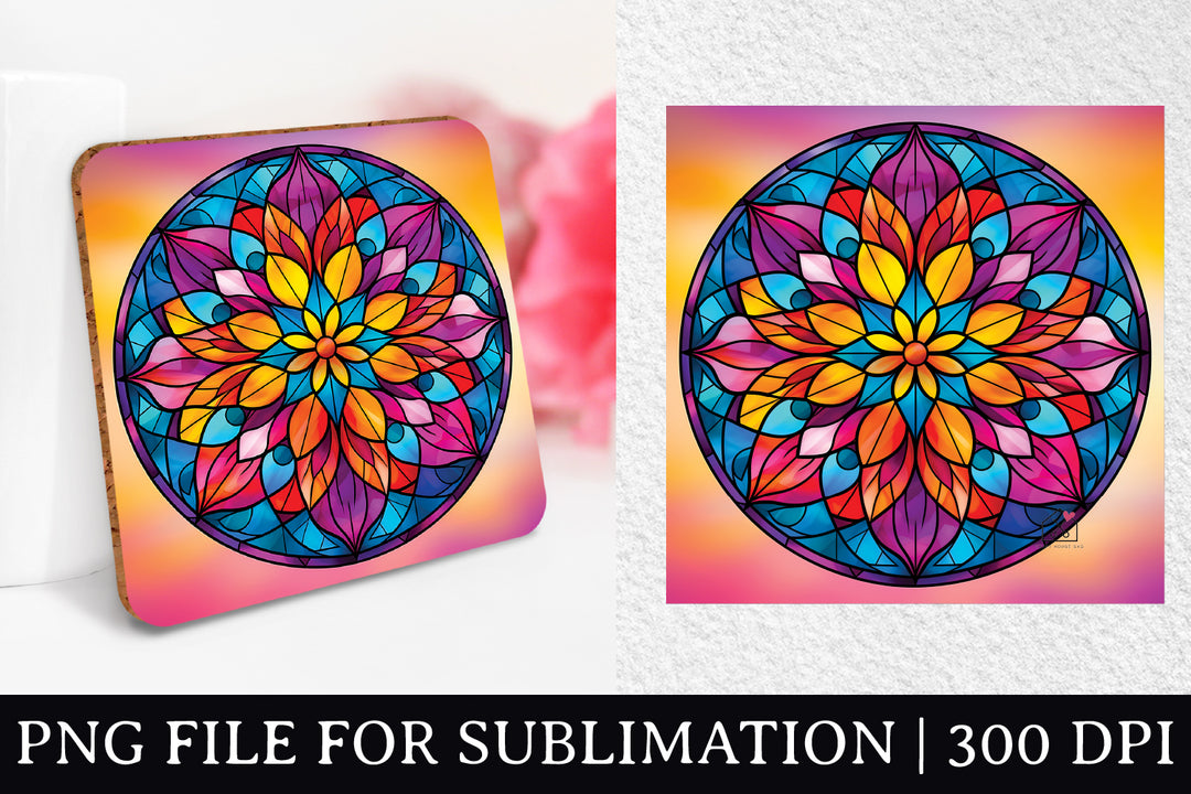 FREE Stained Glass Mandala Sublimation Coaster Design PNG