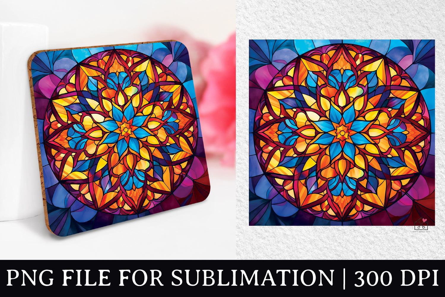 FREE Stained Glass Mandala Sublimation Coaster Design PNG - Craft House SVG