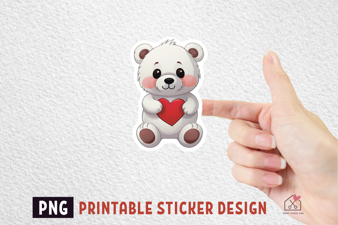 FREE Teddy Bear Valentine's Day Sticker Design Print then Cut PNG