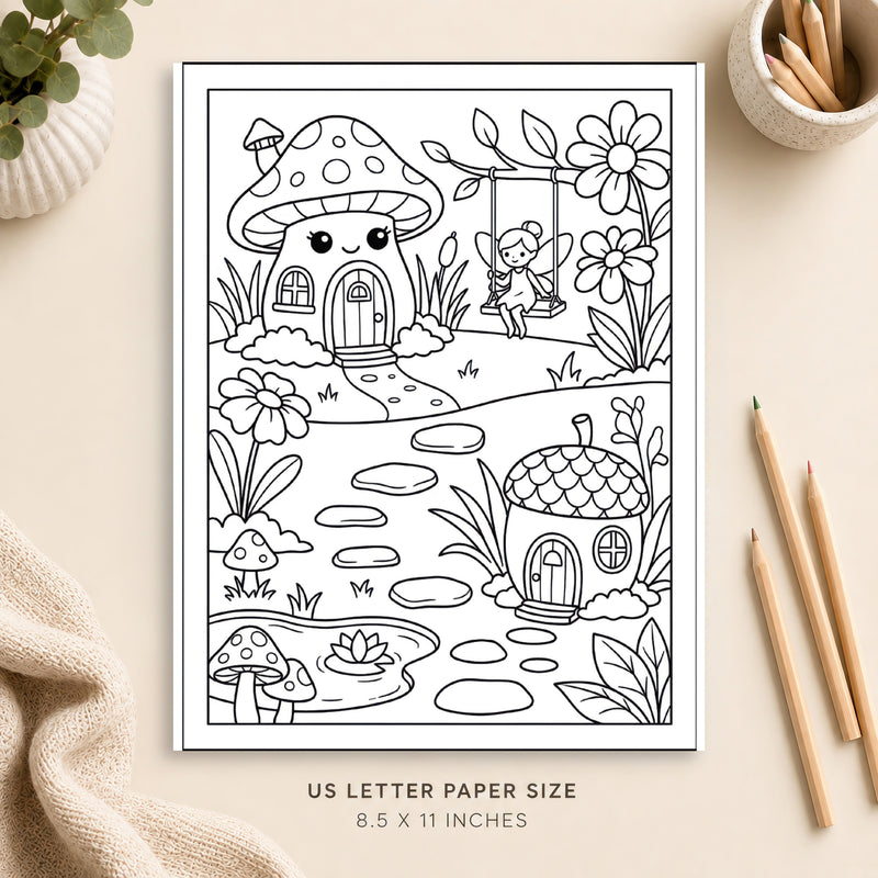 Fairy Garden Coloring Page 1