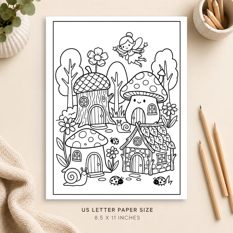 Fairy Village Coloring Page 1