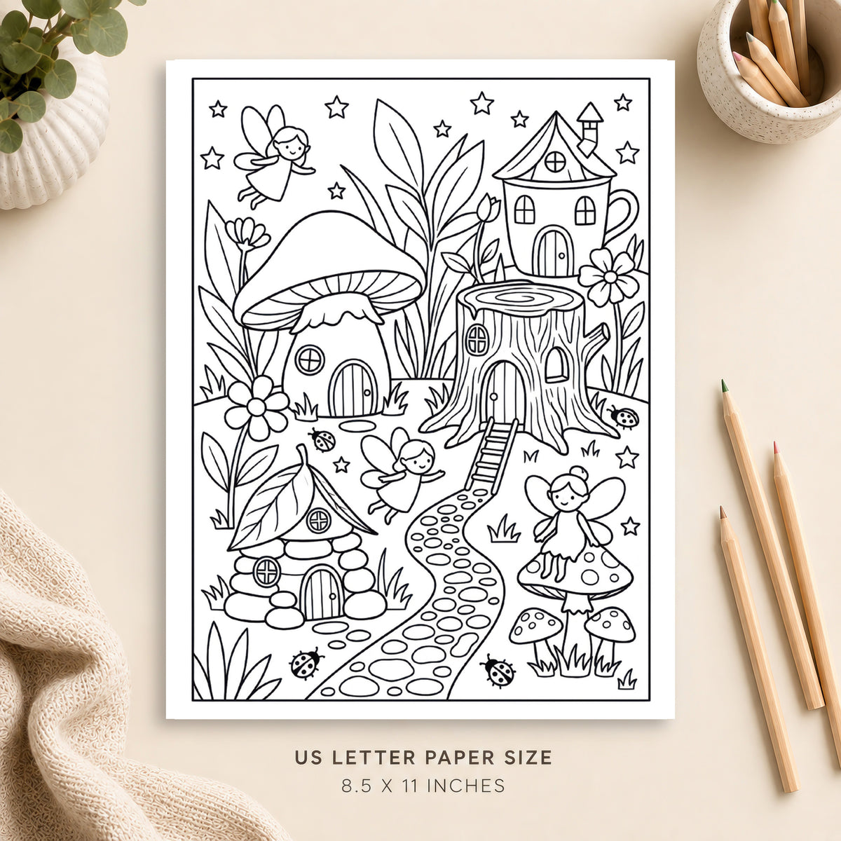 Fairy Village Coloring Page 2