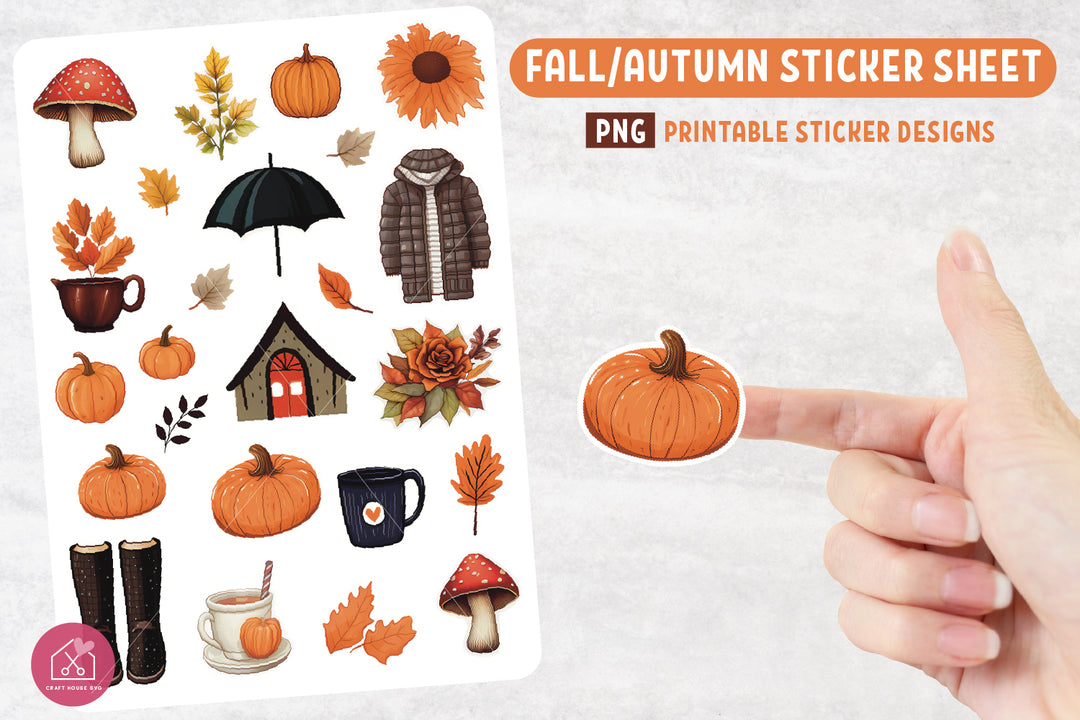 Fall Autumn Sticker Sheet PNG Print and Cut Sticker Designs