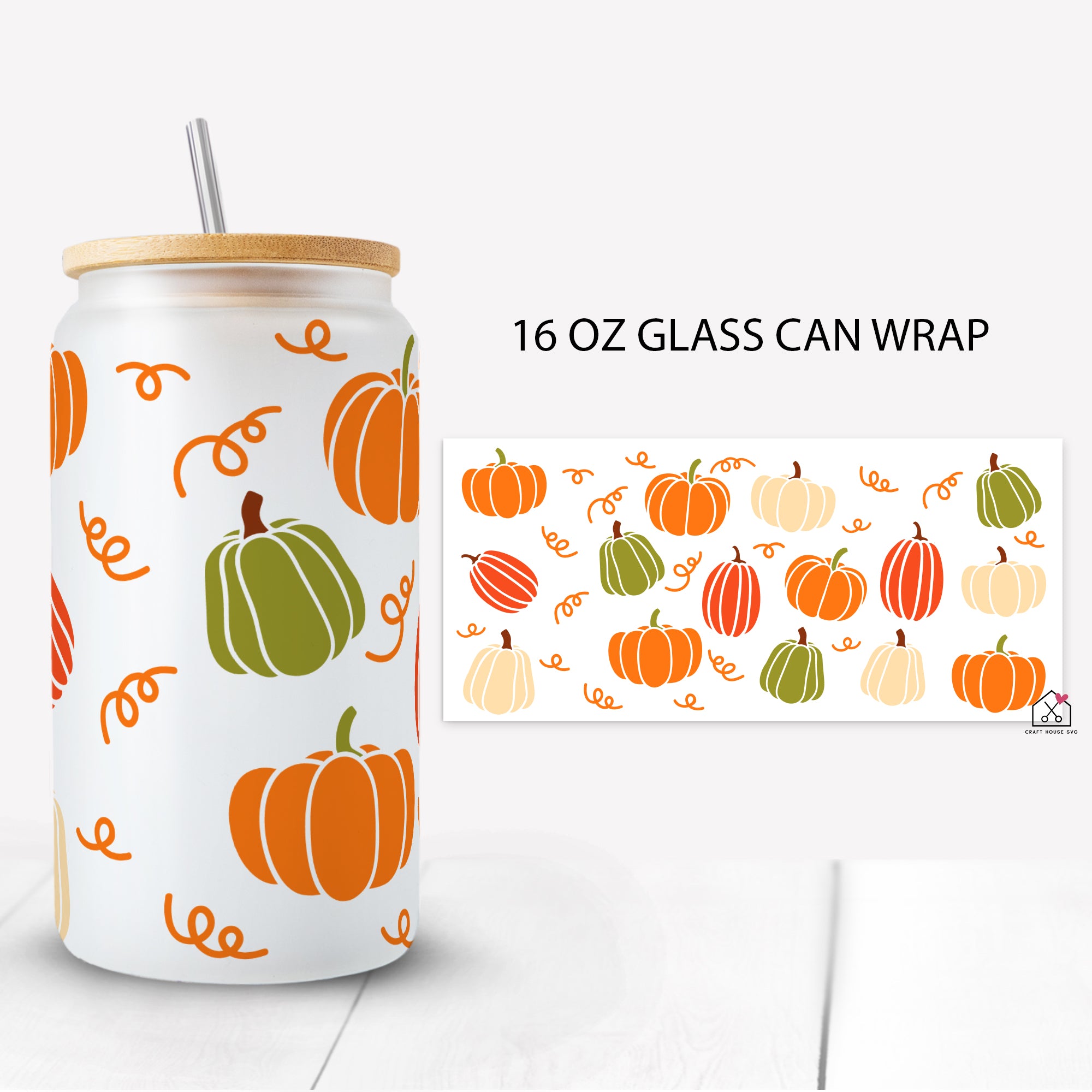 Fall Pumpkin Glass Can Wrap SVG Cut File