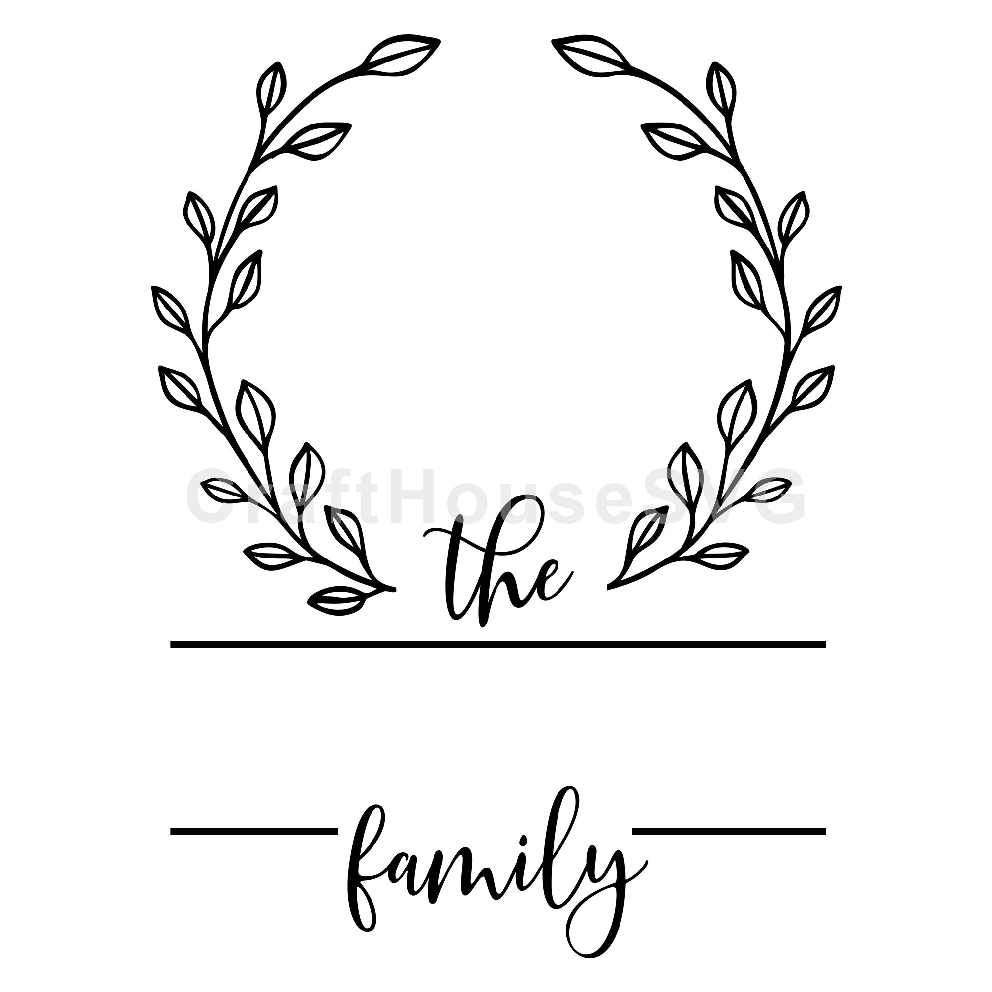 Simple Leaf Wreath Family Monogram Frame SVG