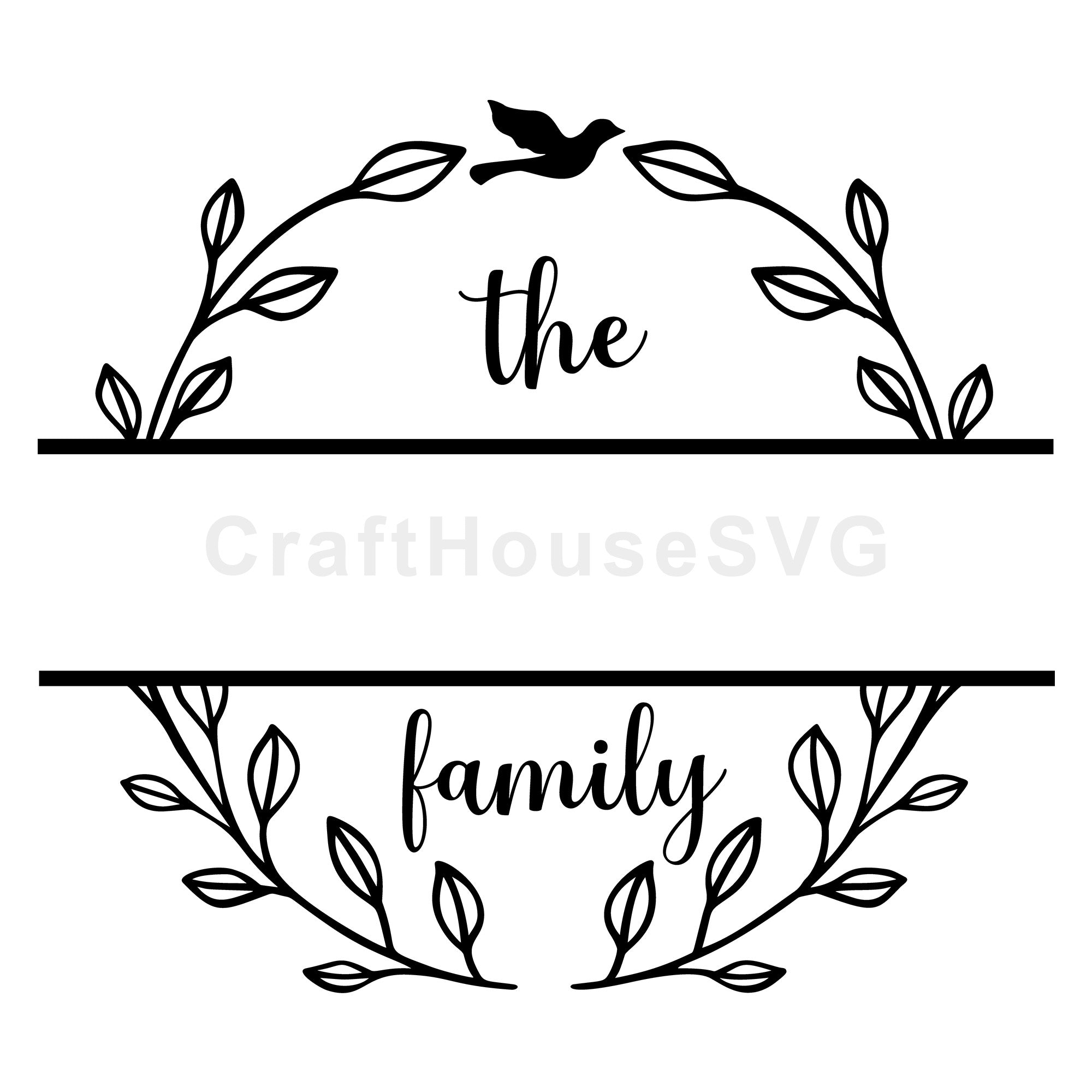 Bird Accent Leafy Frame Family Monogram SVG