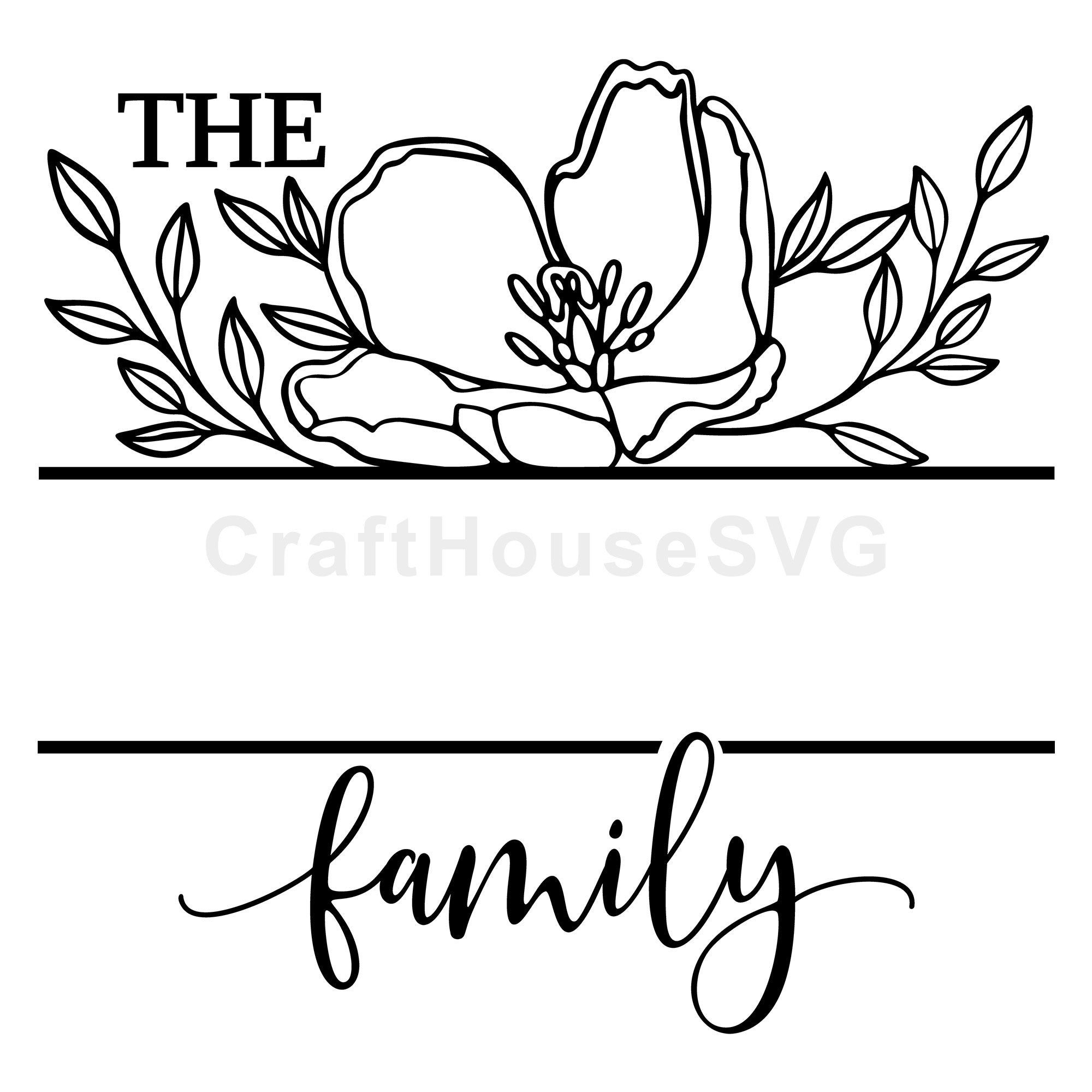 Floral Centered Leafy Frame Family Monogram SVG