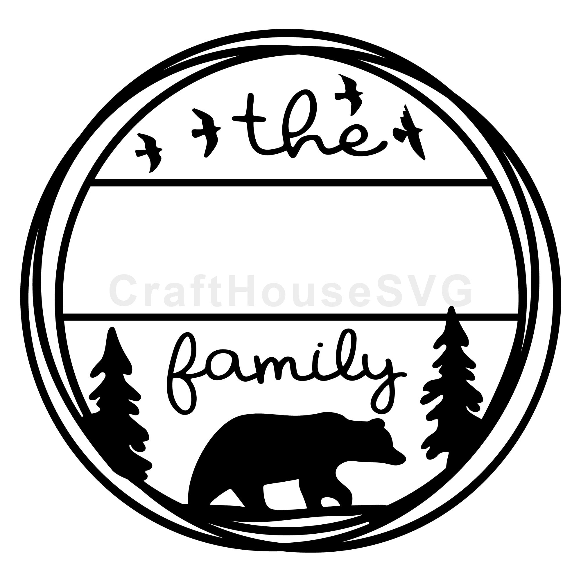 Bear Forest Scene Family Monogram Frame SVG