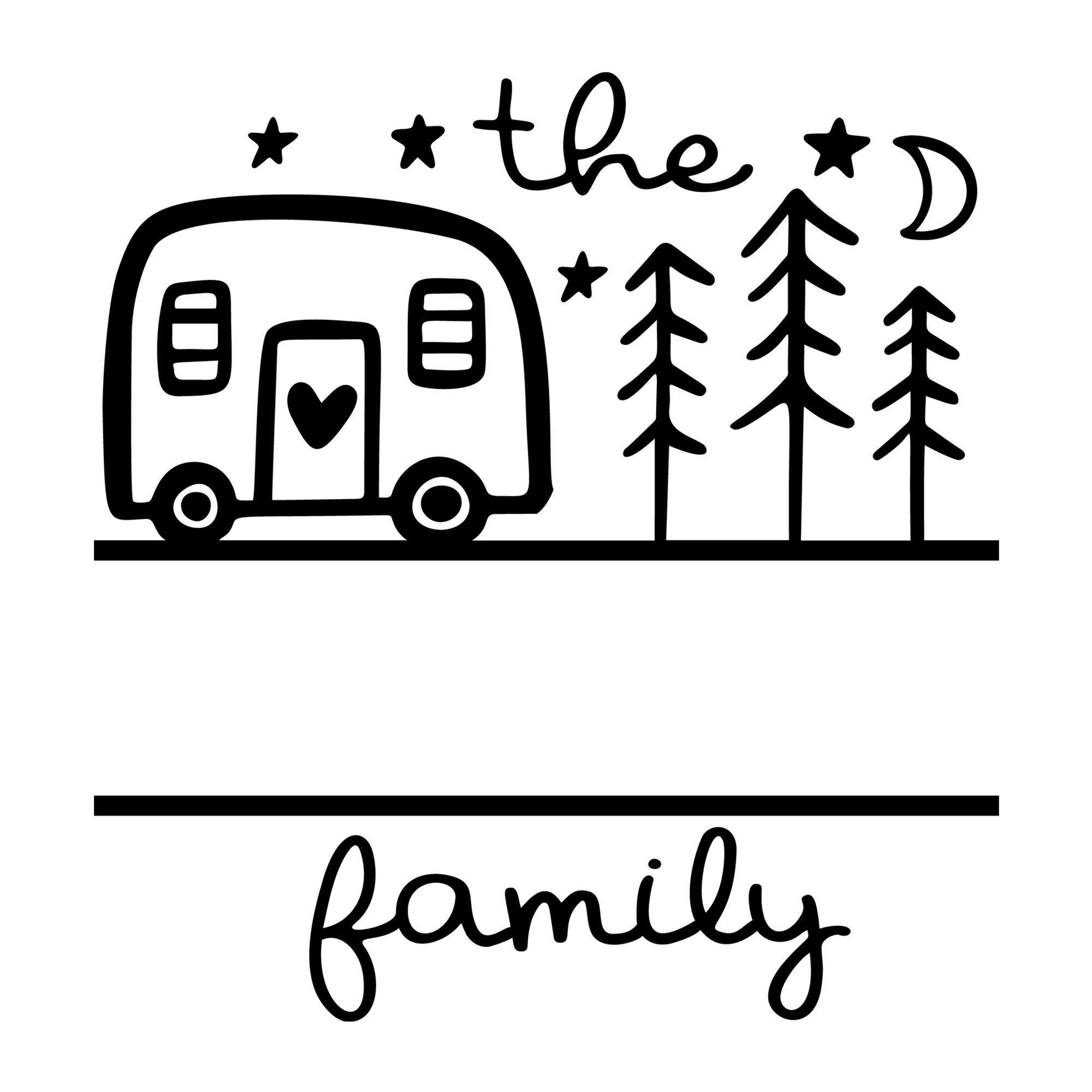 Family Monogram Camper SVG design for Cricut, Silhouette, laser cutting, vinyl, sublimation, and family monogram craft projects.