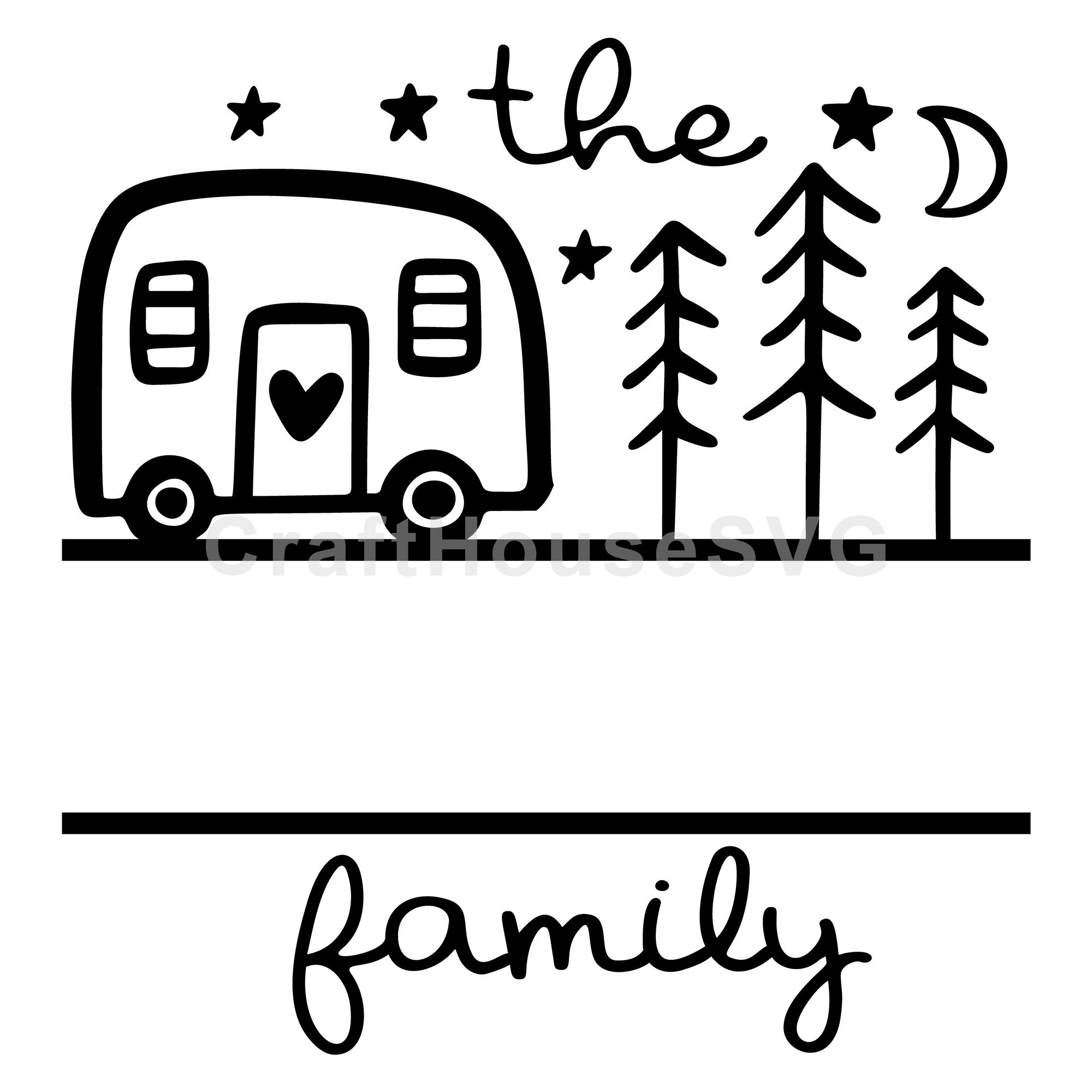 Camper Under Stars Family Monogram Frame SVG