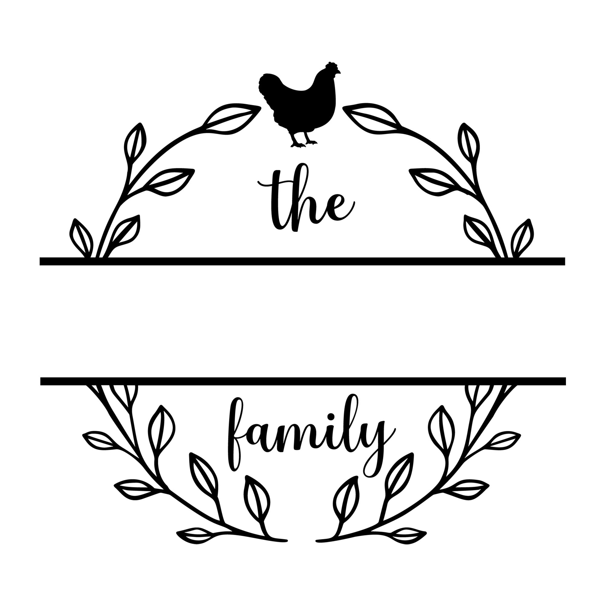 Family Monogram Chicken SVG design for Cricut, Silhouette, laser cutting, vinyl, sublimation, and family monogram craft projects.