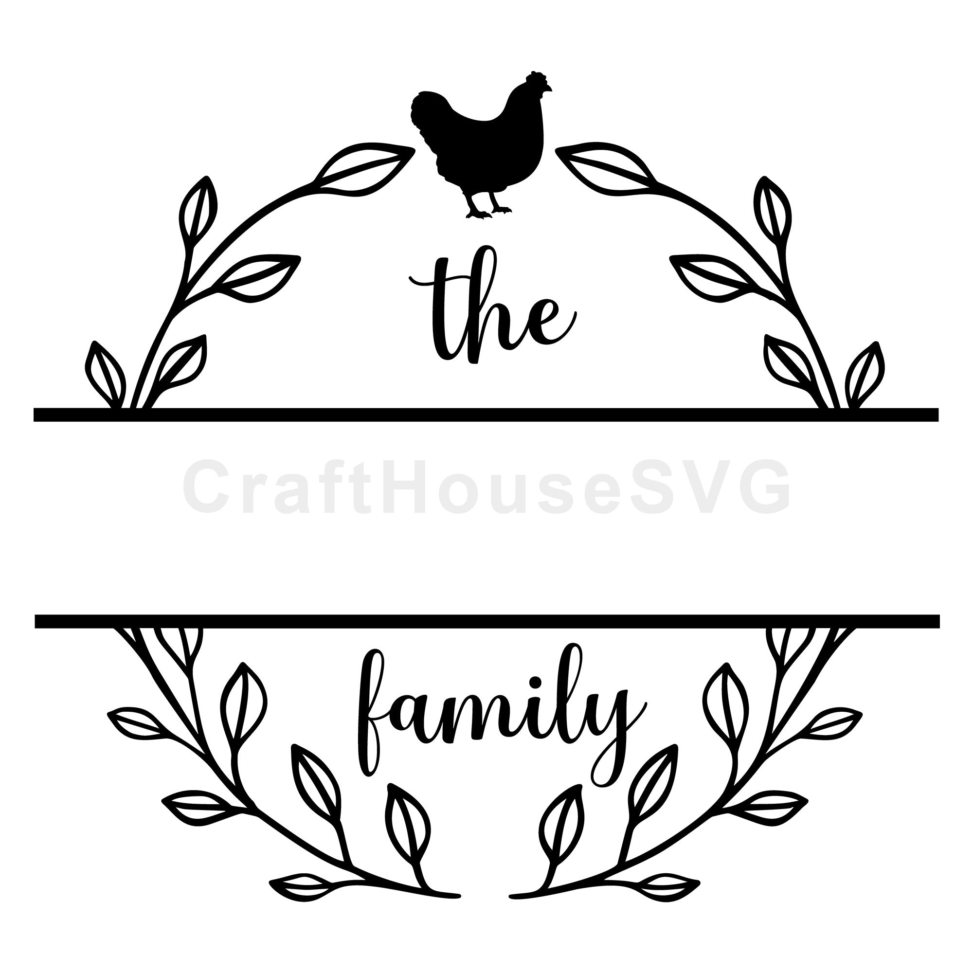 Chicken and Leaves Family Monogram Frame SVG